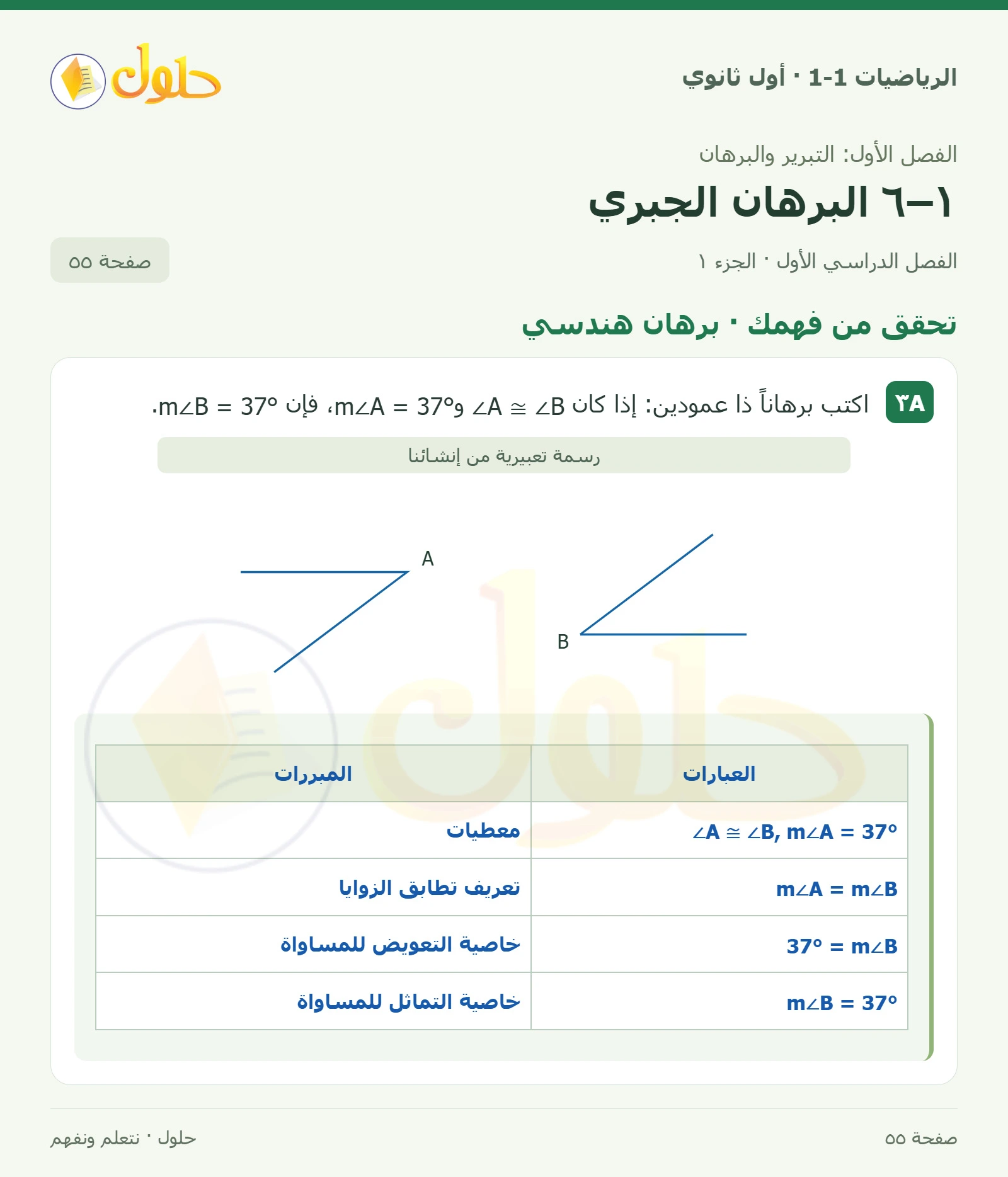 تحقق من فهمك · برهان هندسي صفحة 55، الجزء 1