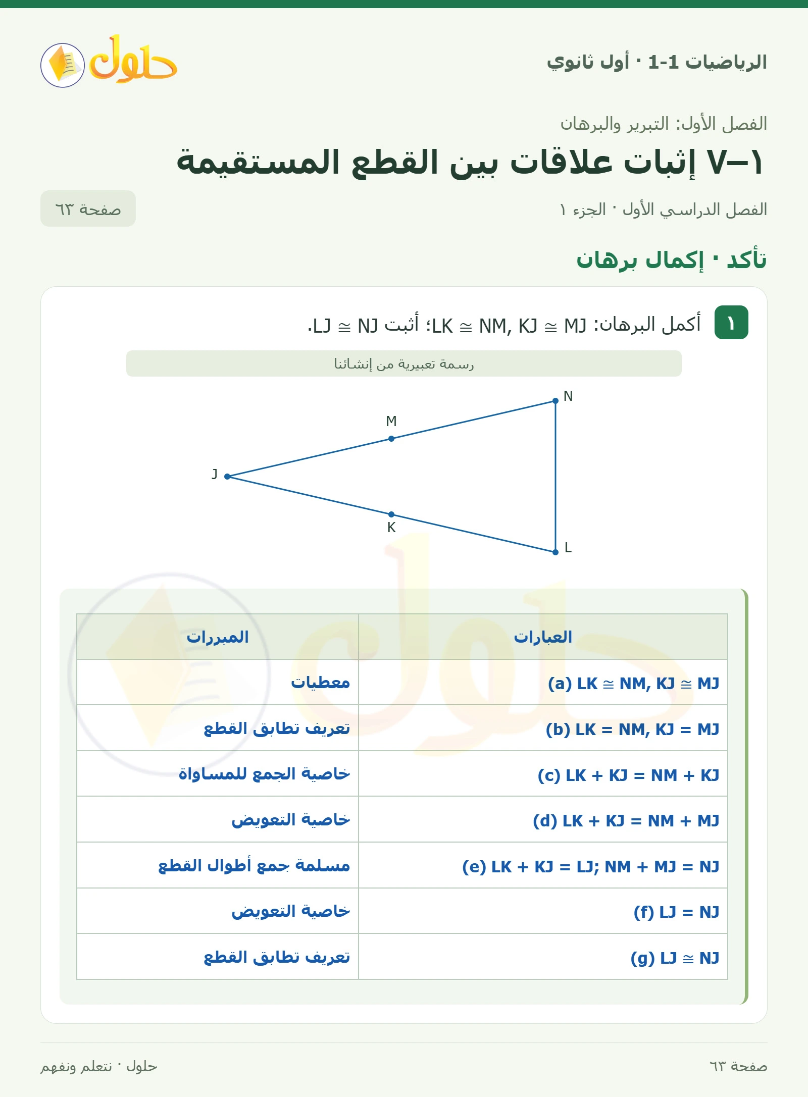 تأكد · إكمال برهان صفحة 63، الجزء 1