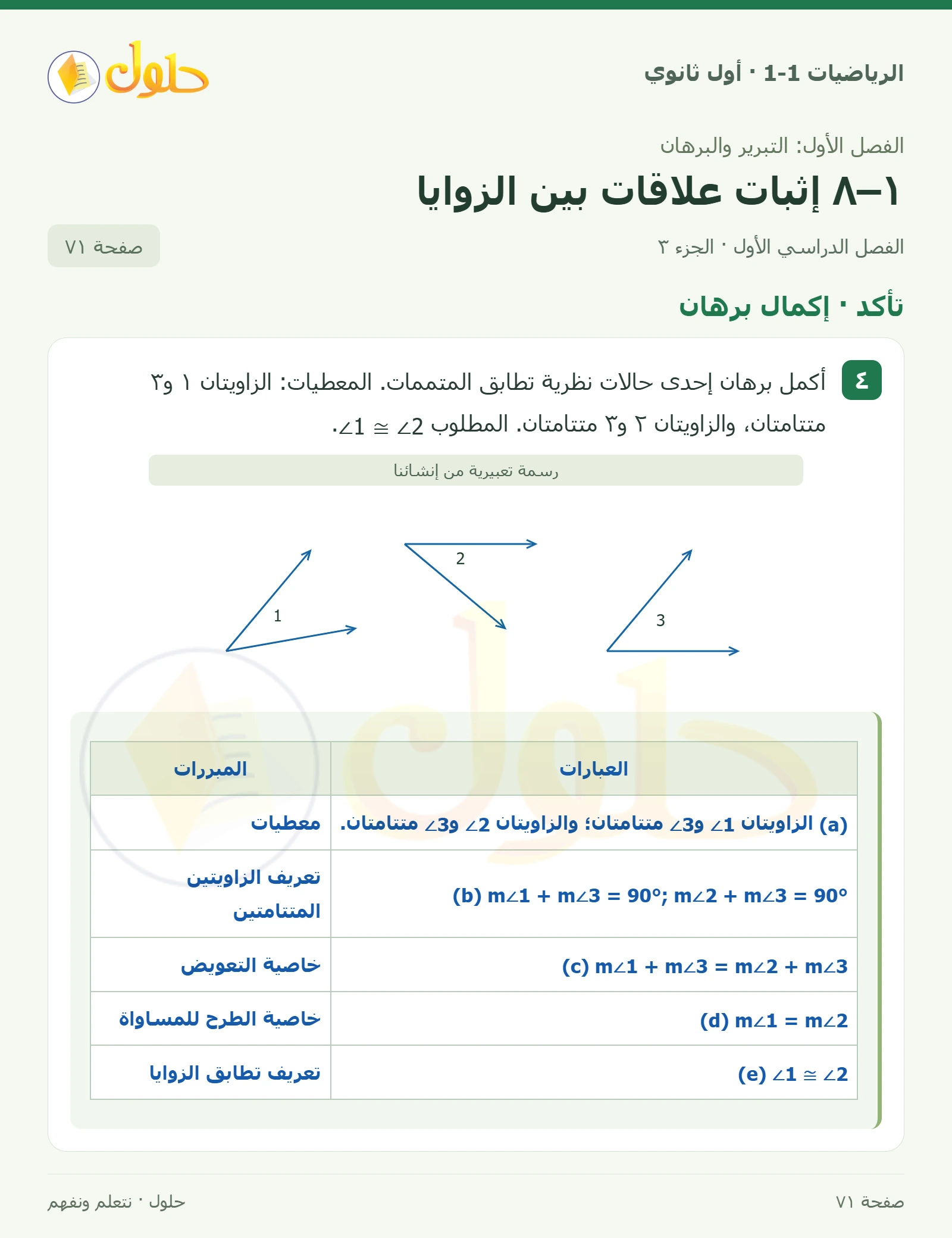 تأكد · قياسات الزوايا صفحة 71، الجزء 3