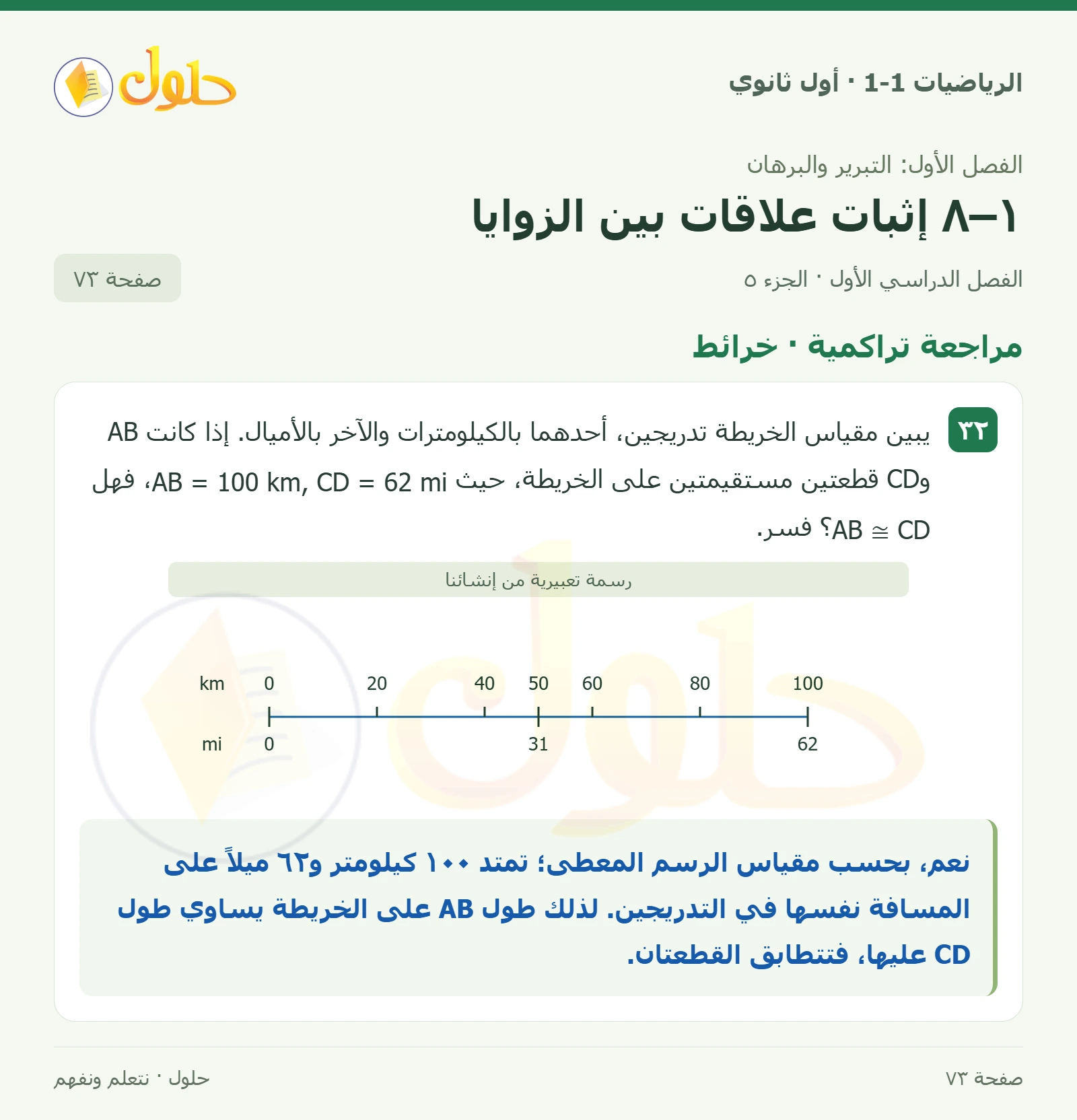 تمثيلات متعددة · علاقات الزوايا صفحة 73، الجزء 5