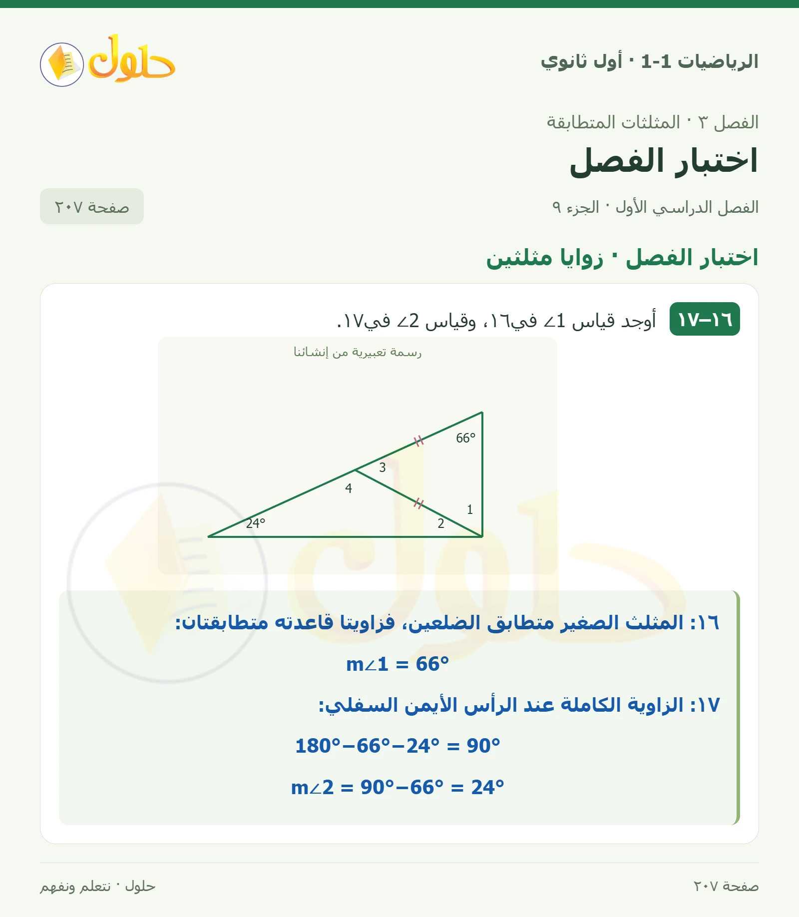 اختبار الفصل · تصنيف المثلثات صفحة 207، الجزء 9