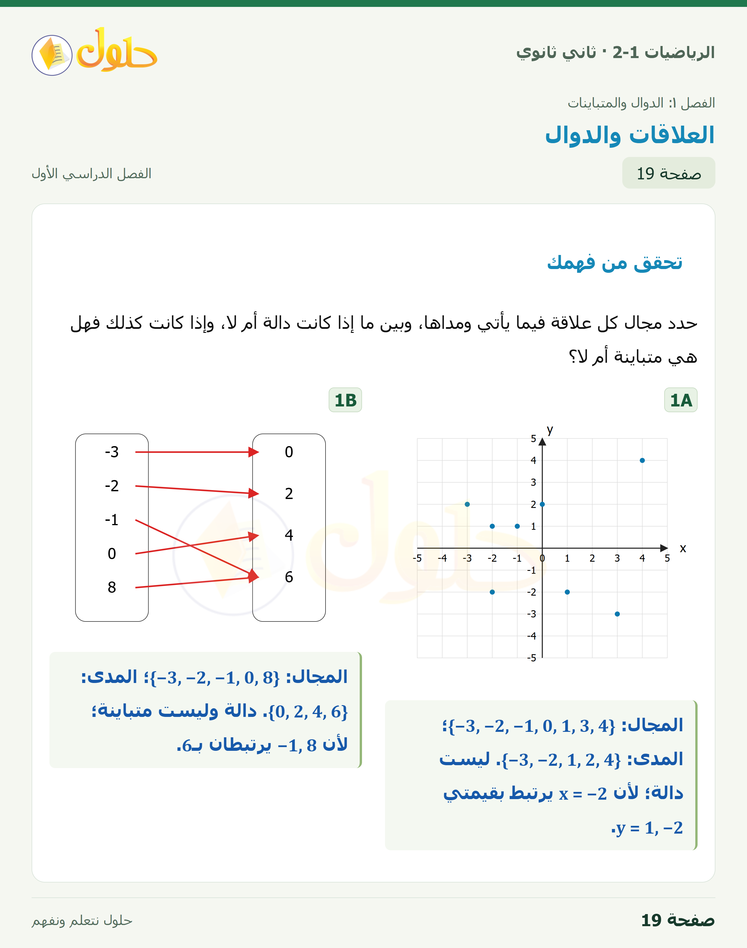 الرياضيات 2-1 · تحقق من فهمك · صفحة ١٩