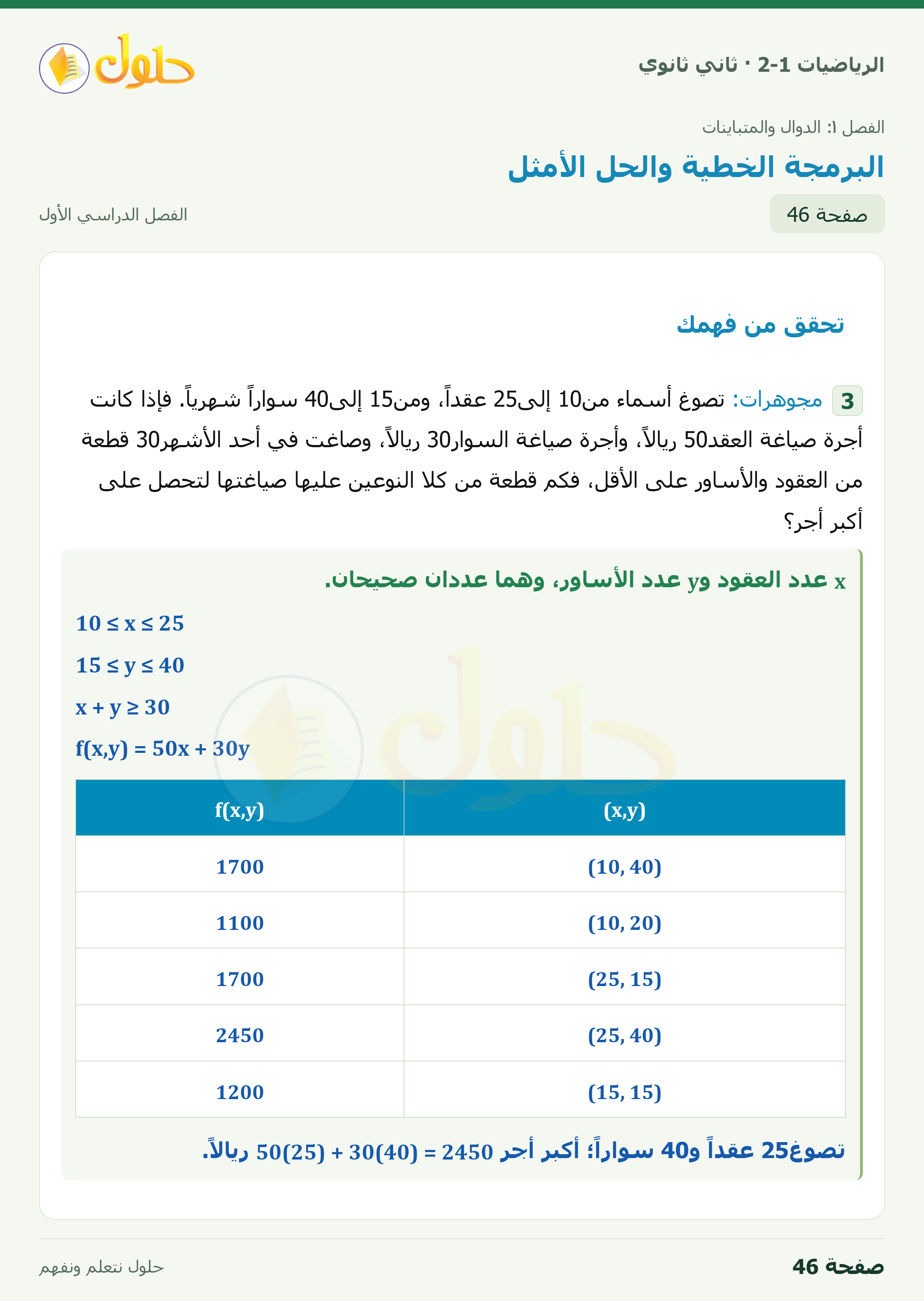 الرياضيات 2-1 · تحقق من فهمك · صفحة ٤٦