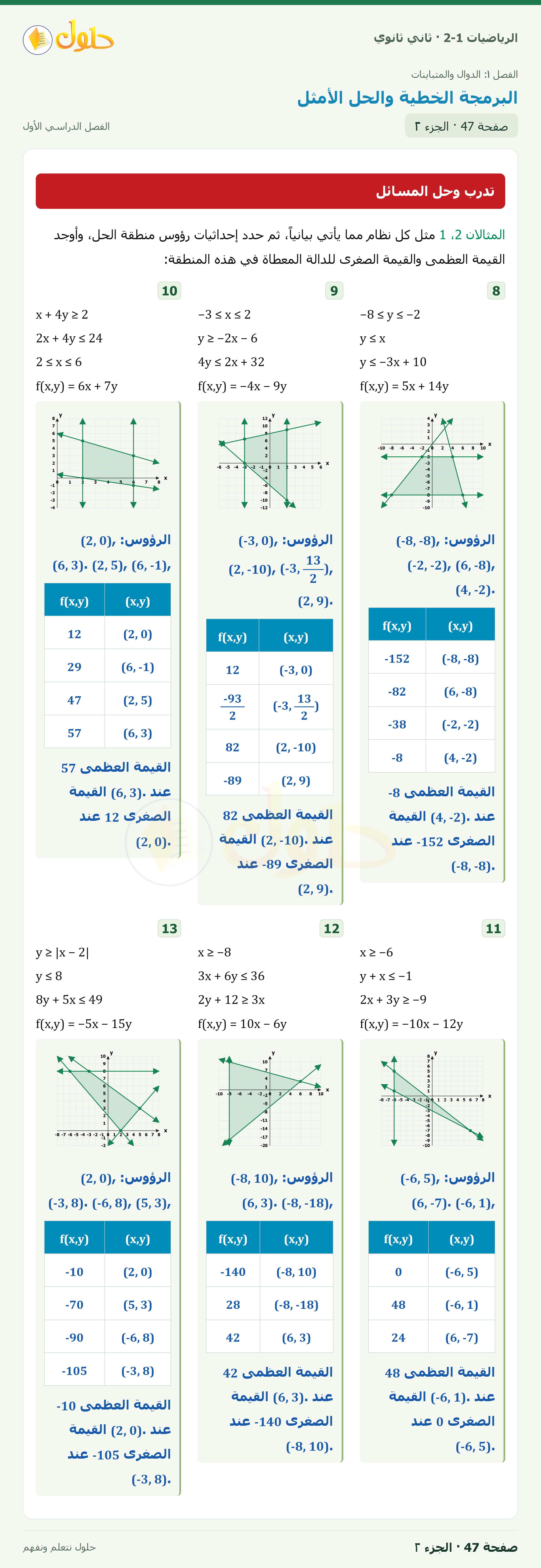 الرياضيات 2-1 · تأكد · تدرب وحل المسائل · صفحة ٤٧ · الجزء ٢