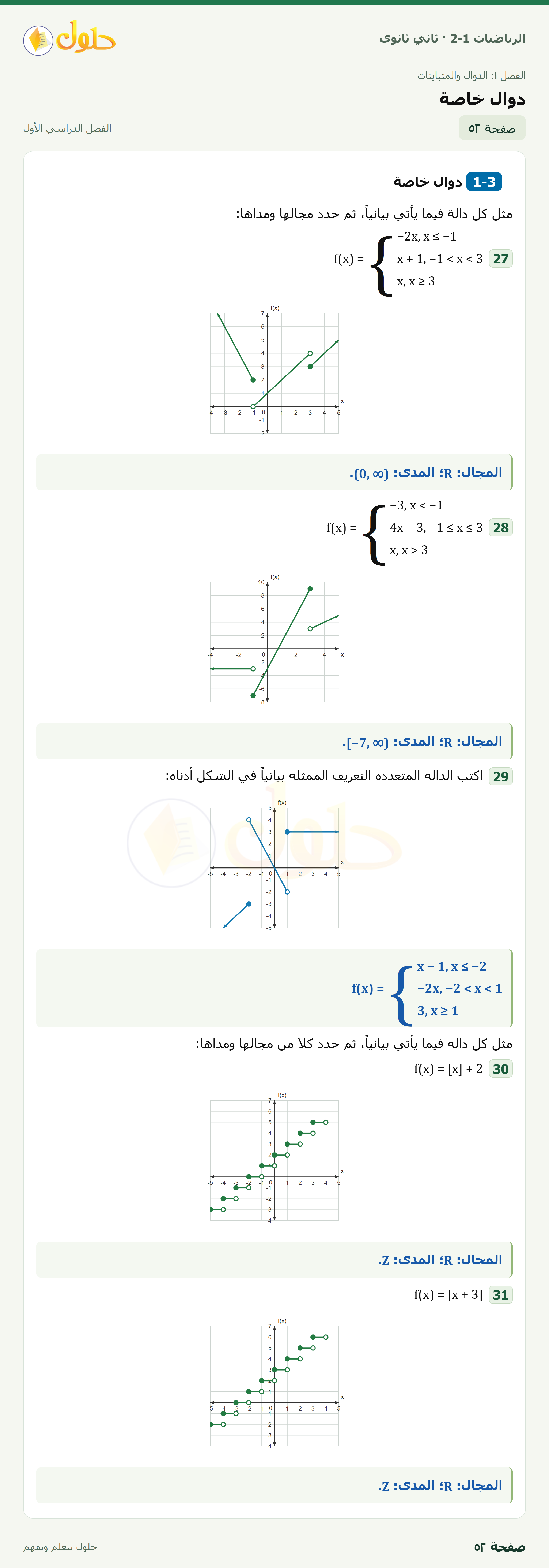 الرياضيات 2-1 · ١-٣ دوال خاصة · صفحة ٥٢