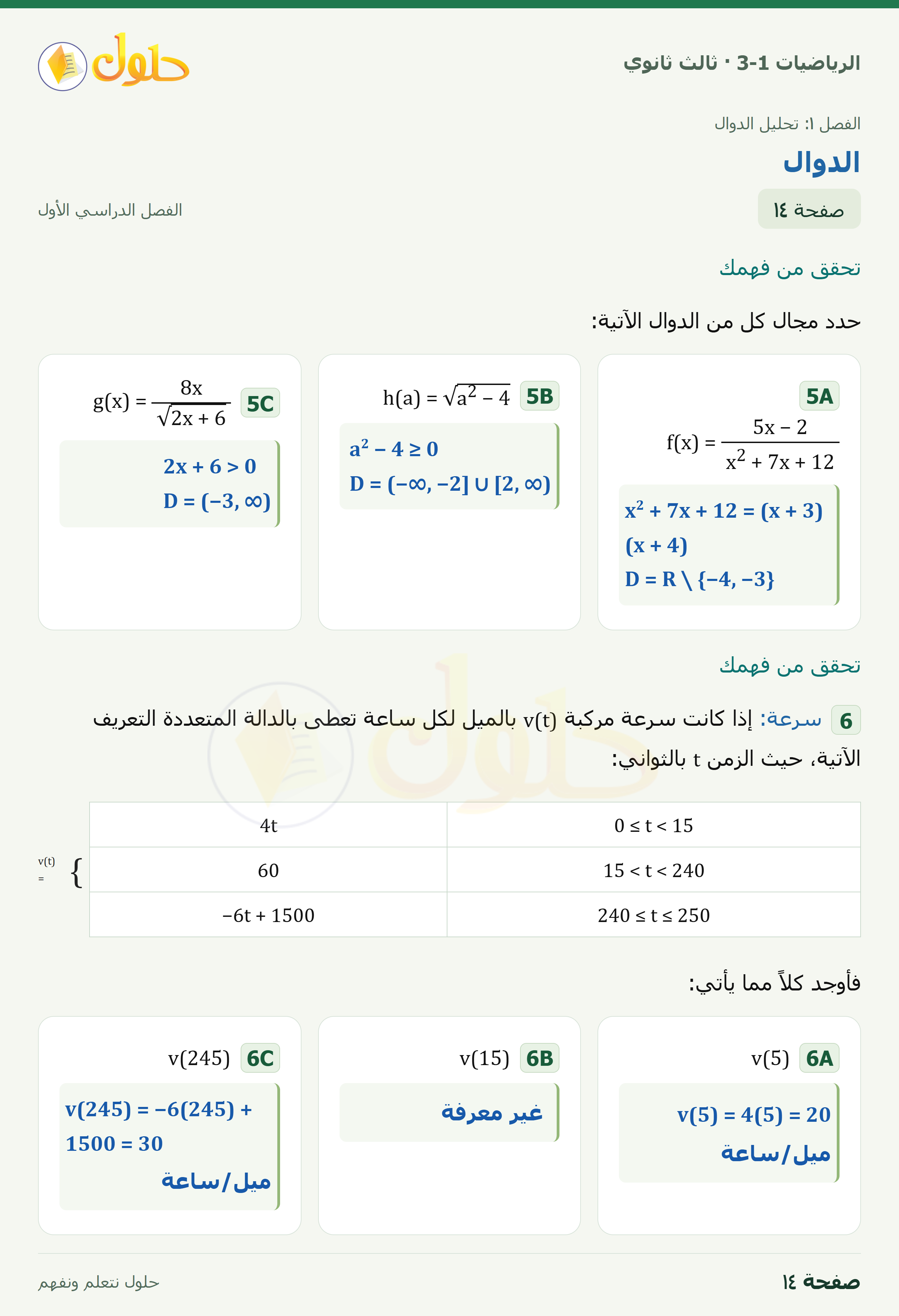 حل الرياضيات 3-1 ثالث ثانوي — 1-1 الدوال — صفحة ١٤