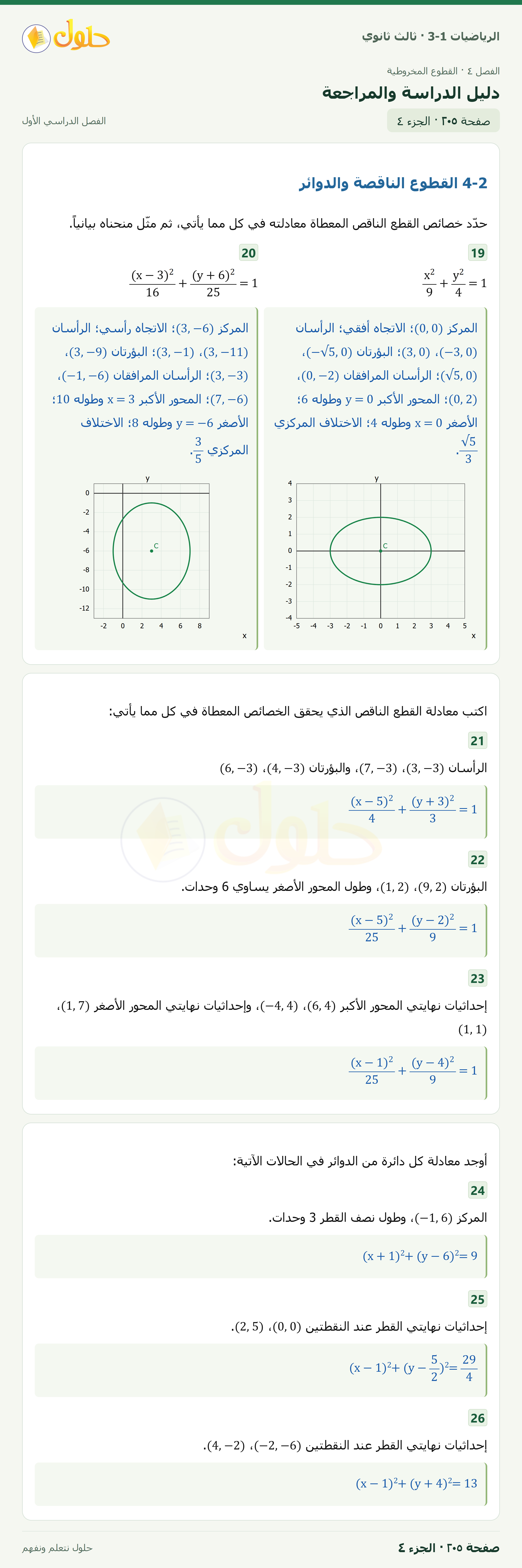 حل الرياضيات 3-1 ثالث ثانوي — دليل الدراسة والمراجعة — صفحة ٢٠٥ — الجزء ٤