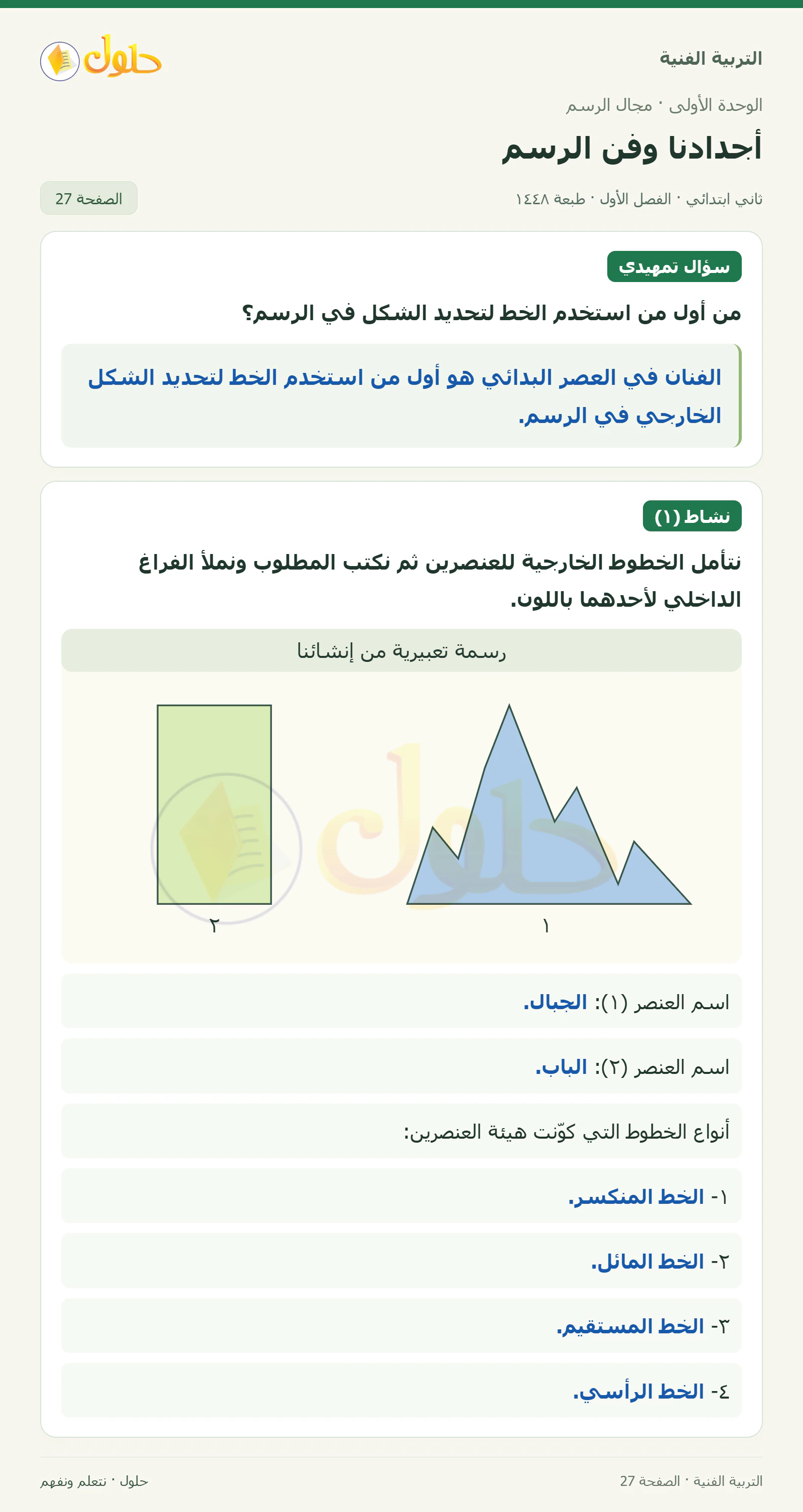 حل التربية الفنية للصف الثاني الابتدائي صفحة 27