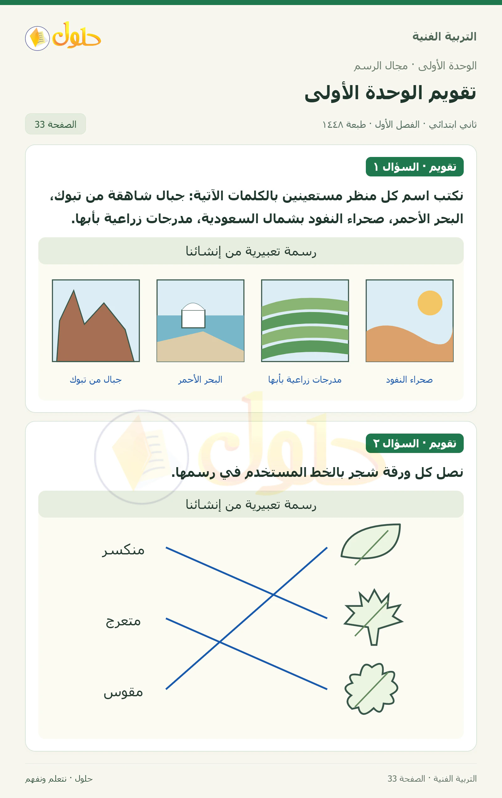 حل التربية الفنية للصف الثاني الابتدائي صفحة 33