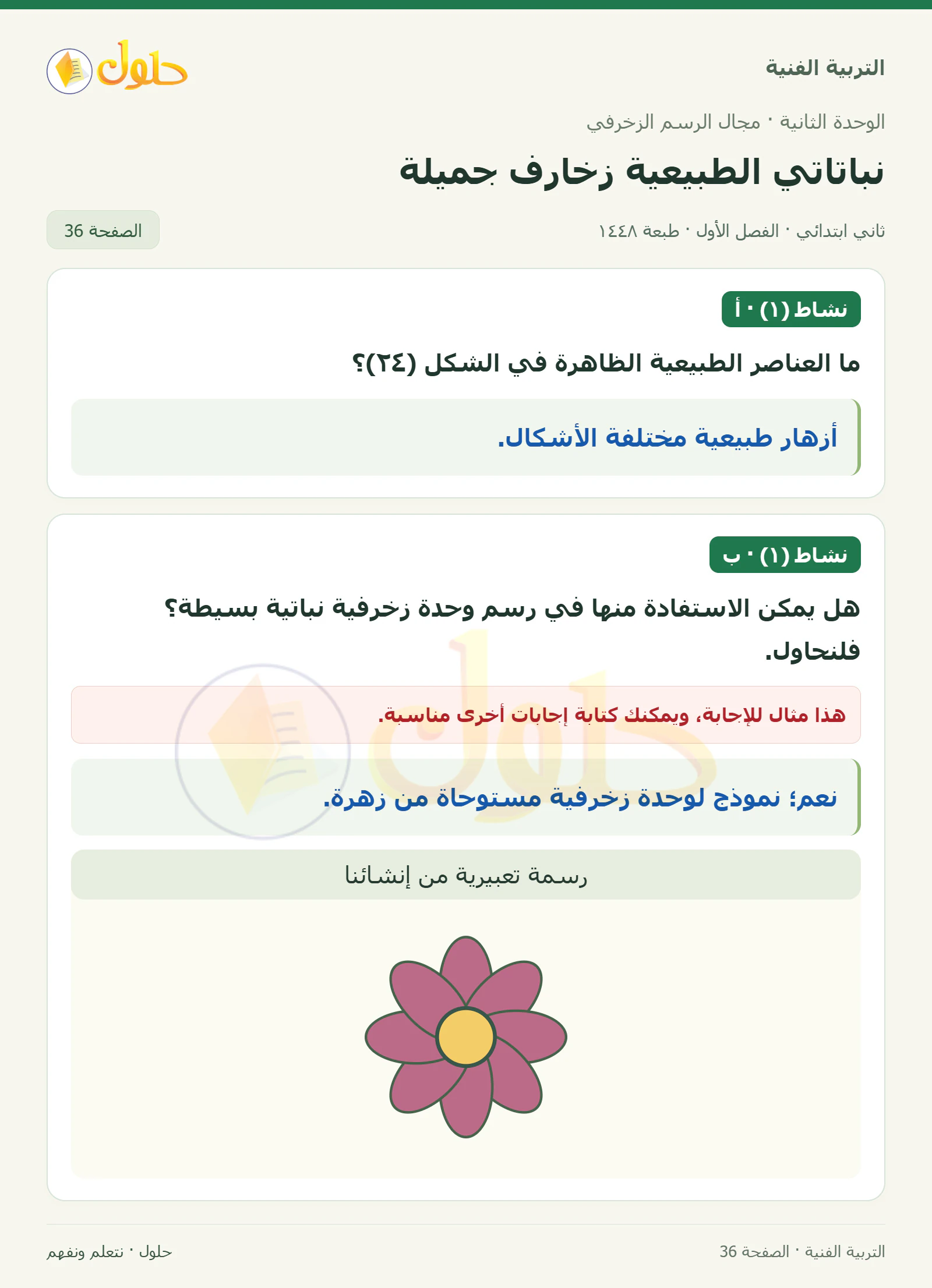 حل التربية الفنية للصف الثاني الابتدائي صفحة 36