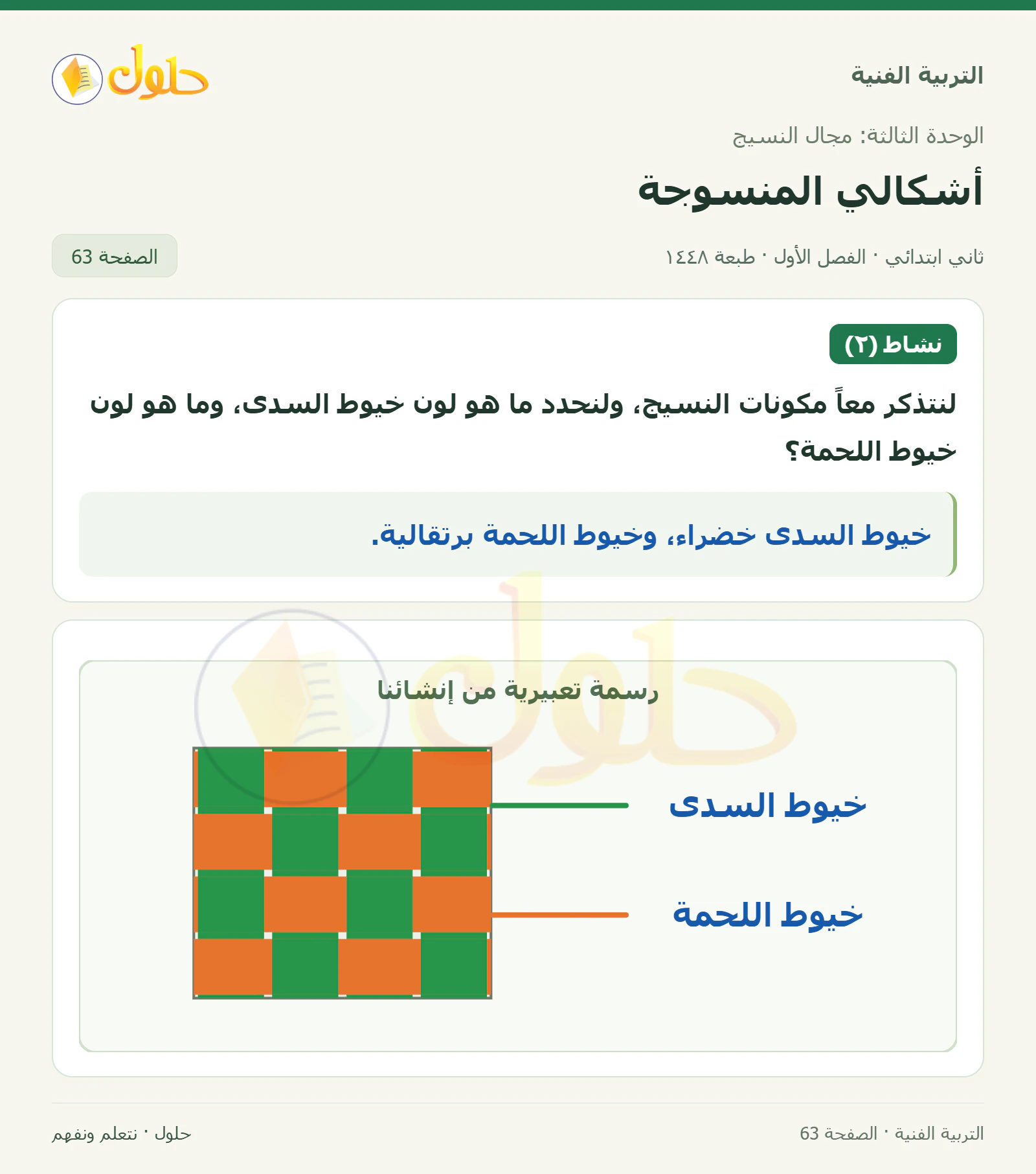 حل التربية الفنية للصف الثاني الابتدائي صفحة 63