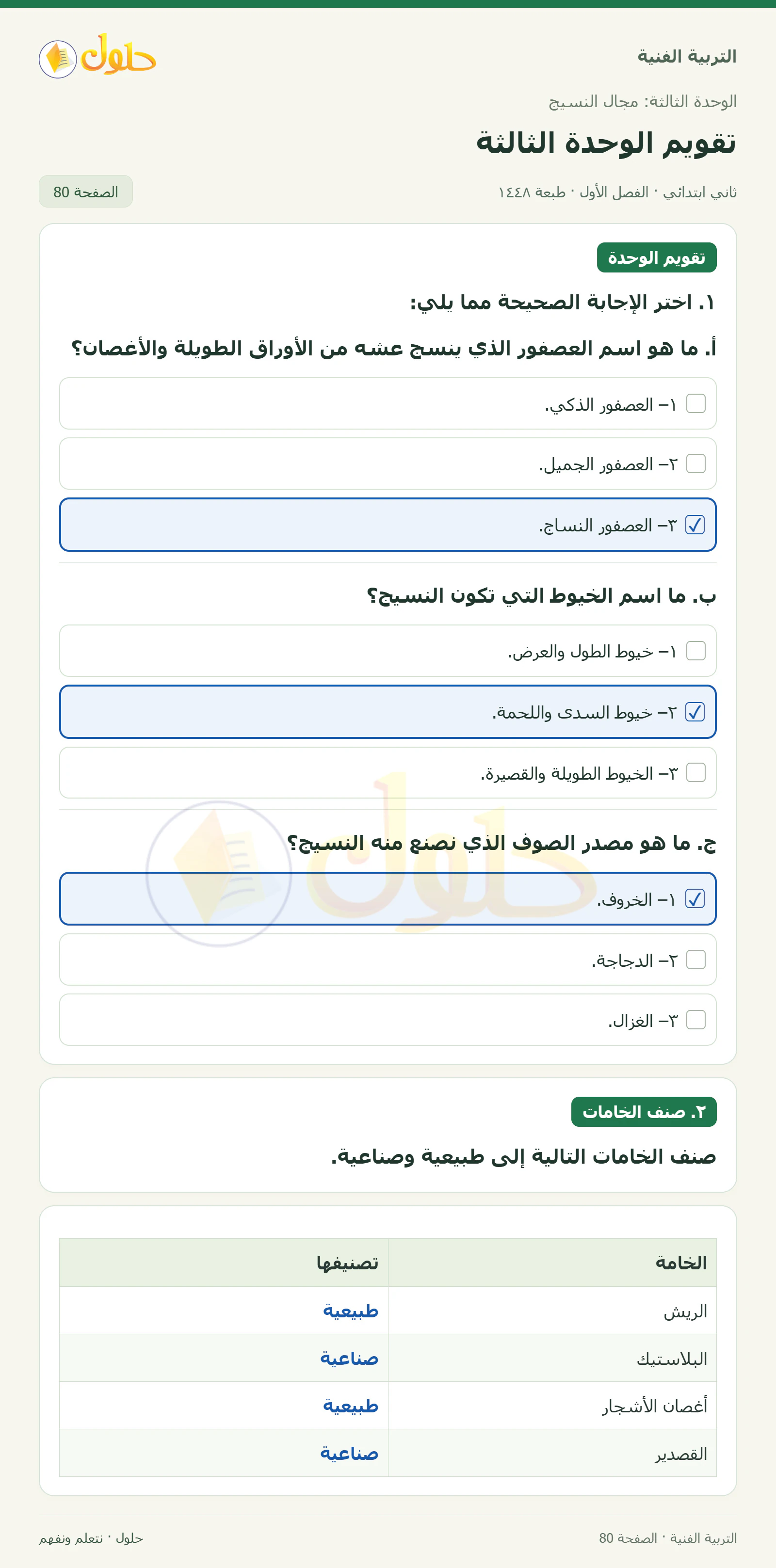 حل التربية الفنية للصف الثاني الابتدائي صفحة 80