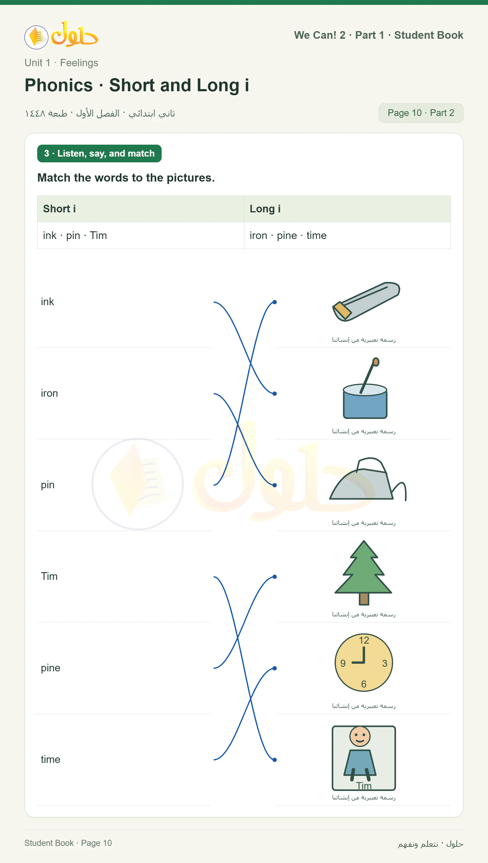 حل اللغة الإنجليزية للصف الثاني الابتدائي، كتاب الطالب، Phonics · Short and Long a / Phonics · Short and Long i، صفحة ١٠، الجزء ٢
