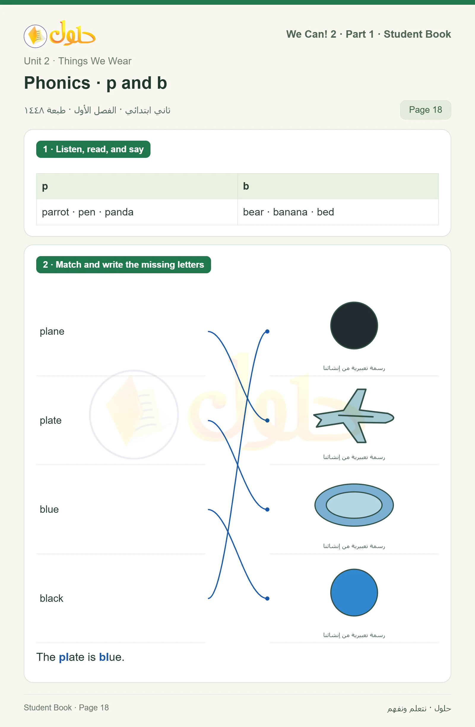حل اللغة الإنجليزية للصف الثاني الابتدائي، كتاب الطالب، Phonics · p and b، صفحة ١٨، الجزء ١