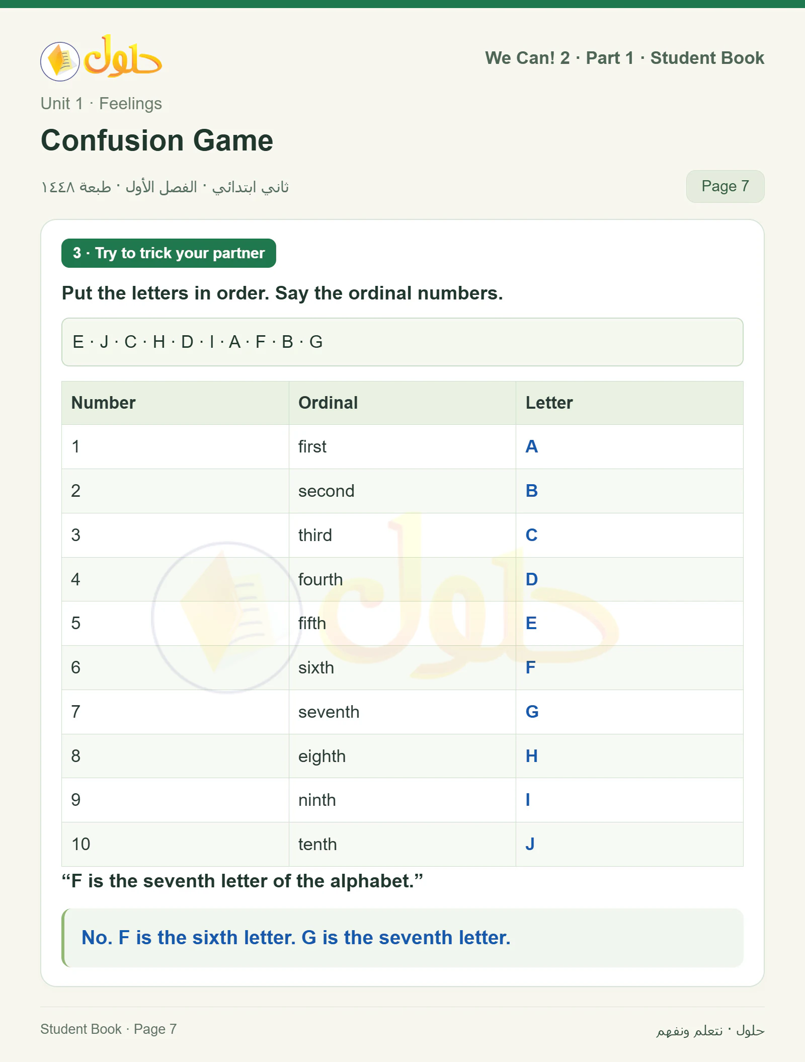 حل اللغة الإنجليزية للصف الثاني الابتدائي، كتاب الطالب، Confusion Game، صفحة ٧، الجزء ١