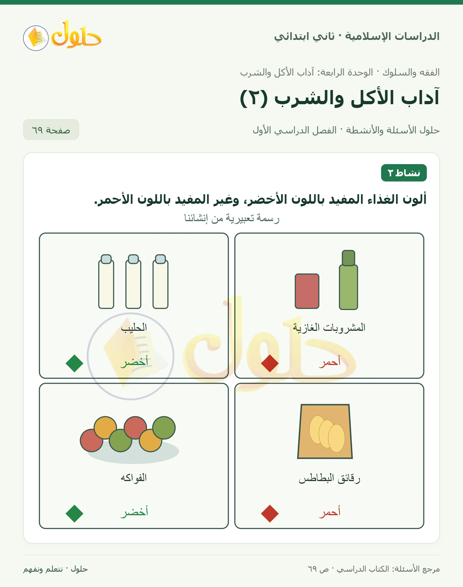 حل الفقه والسلوك للصف الثاني الابتدائي صفحة 69