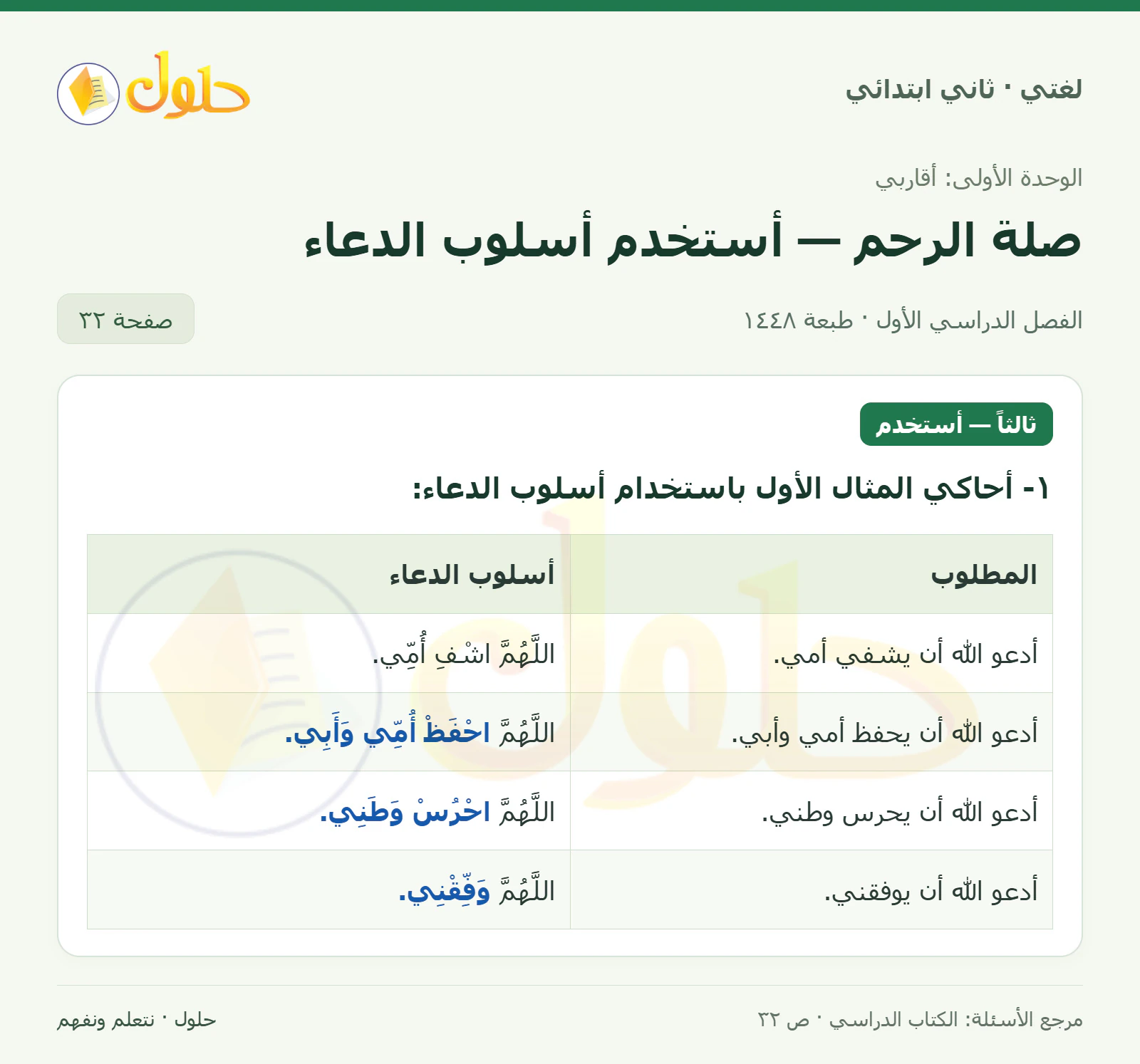 حل لغتي للصف الثاني الابتدائي صفحة 32