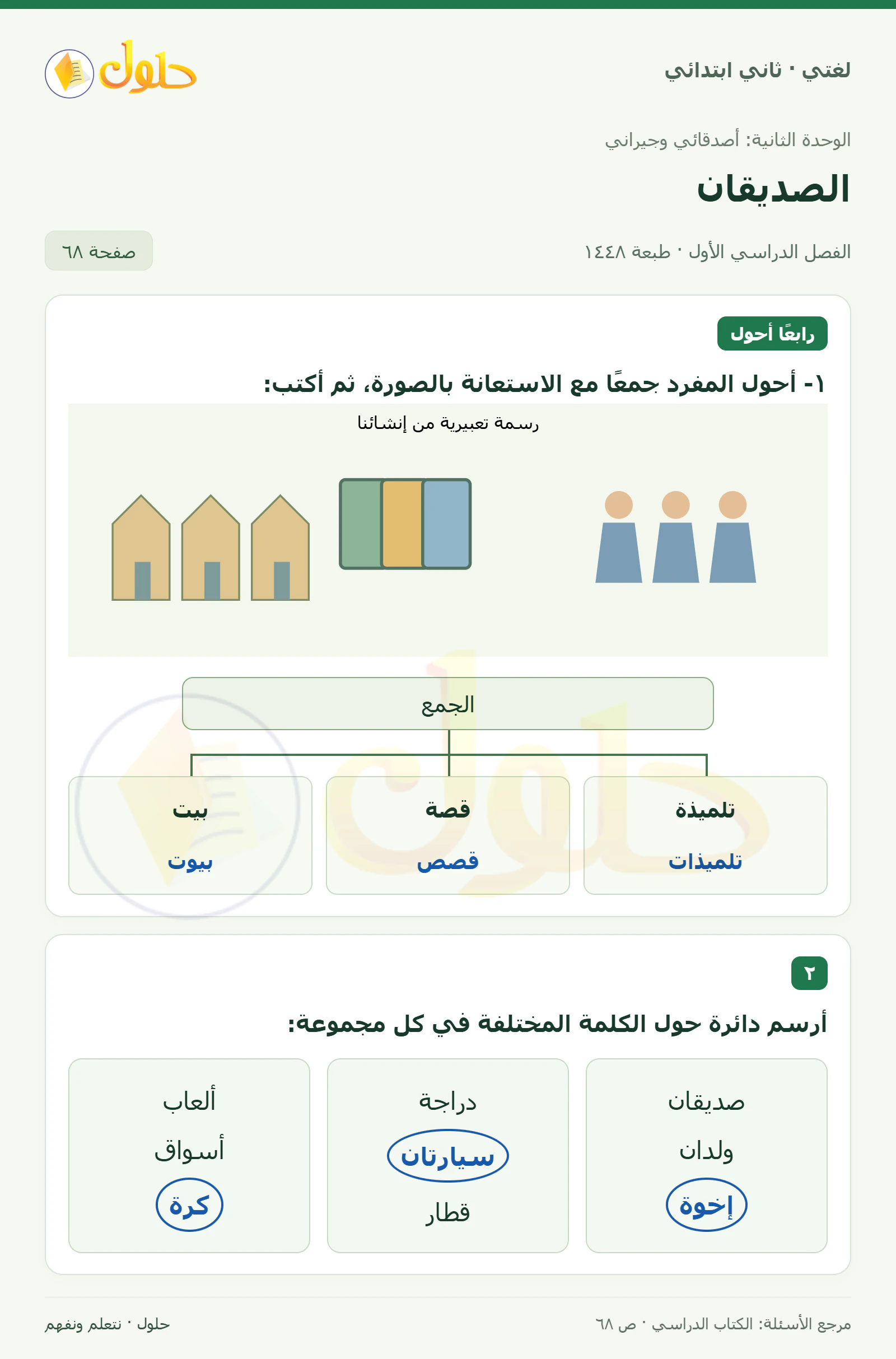 حل لغتي للصف الثاني الابتدائي صفحة 68