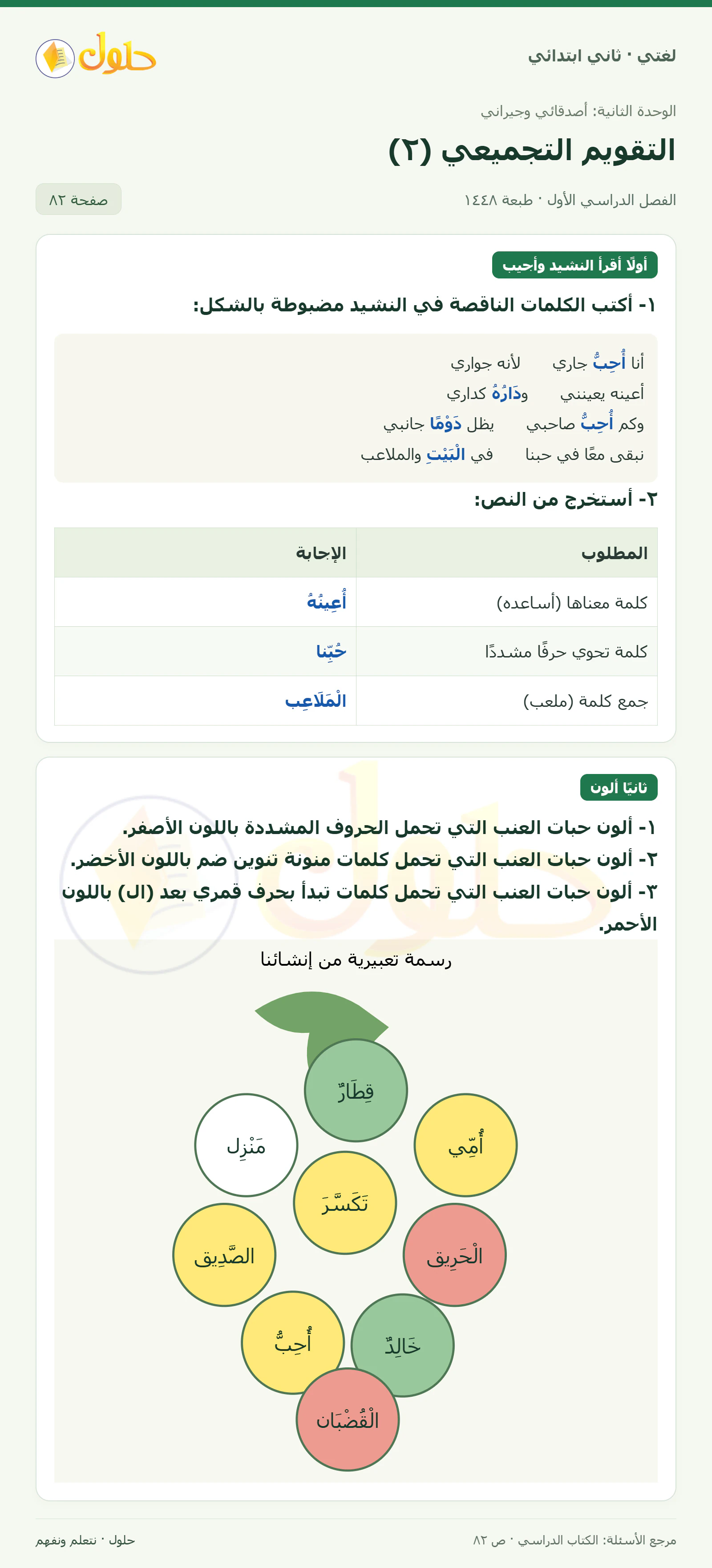 حل لغتي للصف الثاني الابتدائي صفحة 82