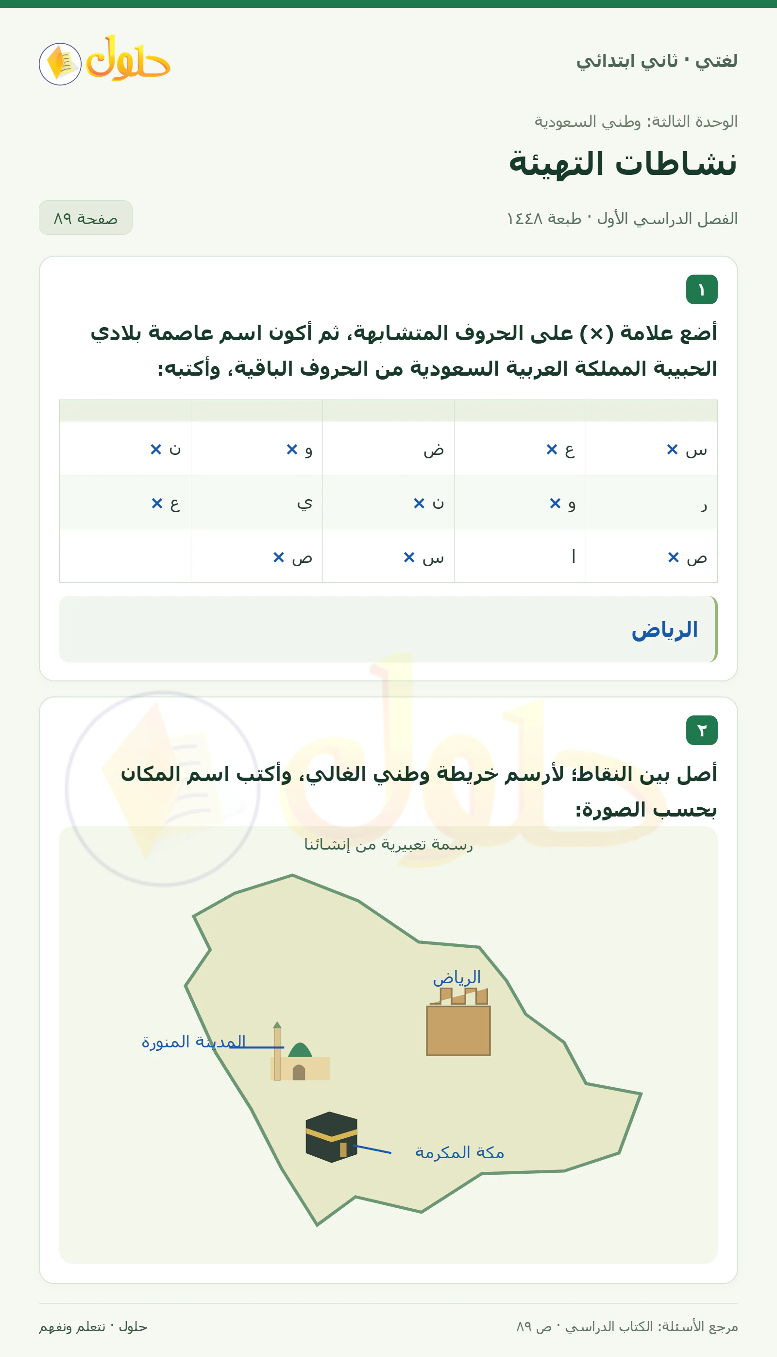 حل لغتي للصف الثاني الابتدائي صفحة 89