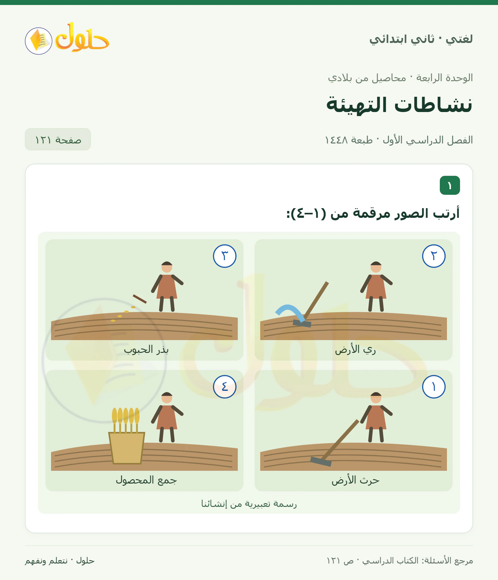 حل لغتي للصف الثاني الابتدائي صفحة 121