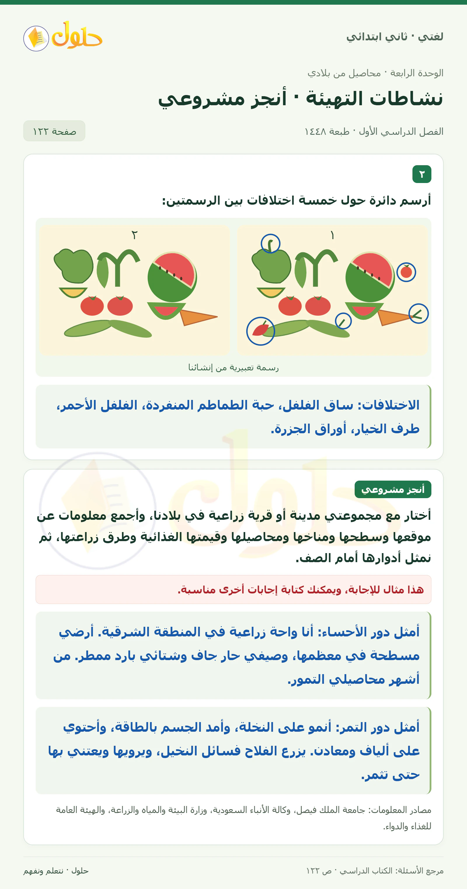 حل لغتي للصف الثاني الابتدائي صفحة 122