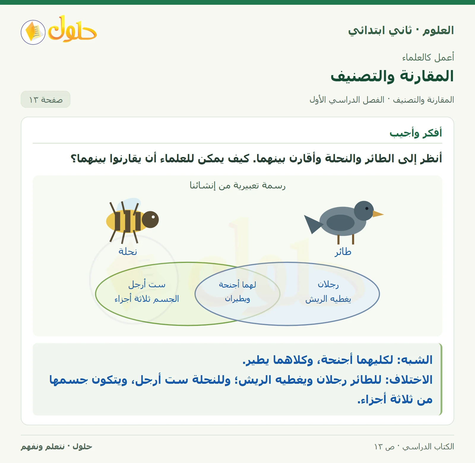 حل العلوم للصف الثاني الابتدائي صفحة 13 الجزء 1