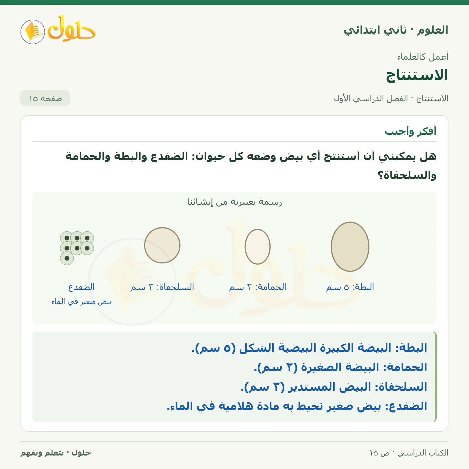 حل العلوم للصف الثاني الابتدائي صفحة 15 الجزء 1