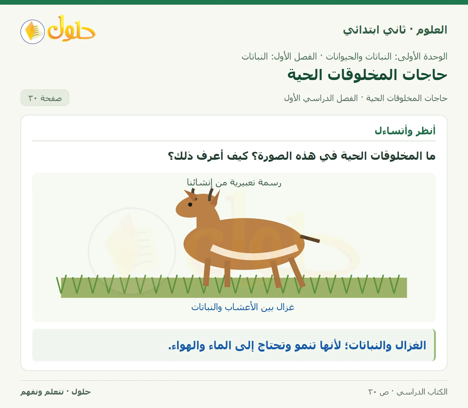حل العلوم للصف الثاني الابتدائي صفحة 30 الجزء 1