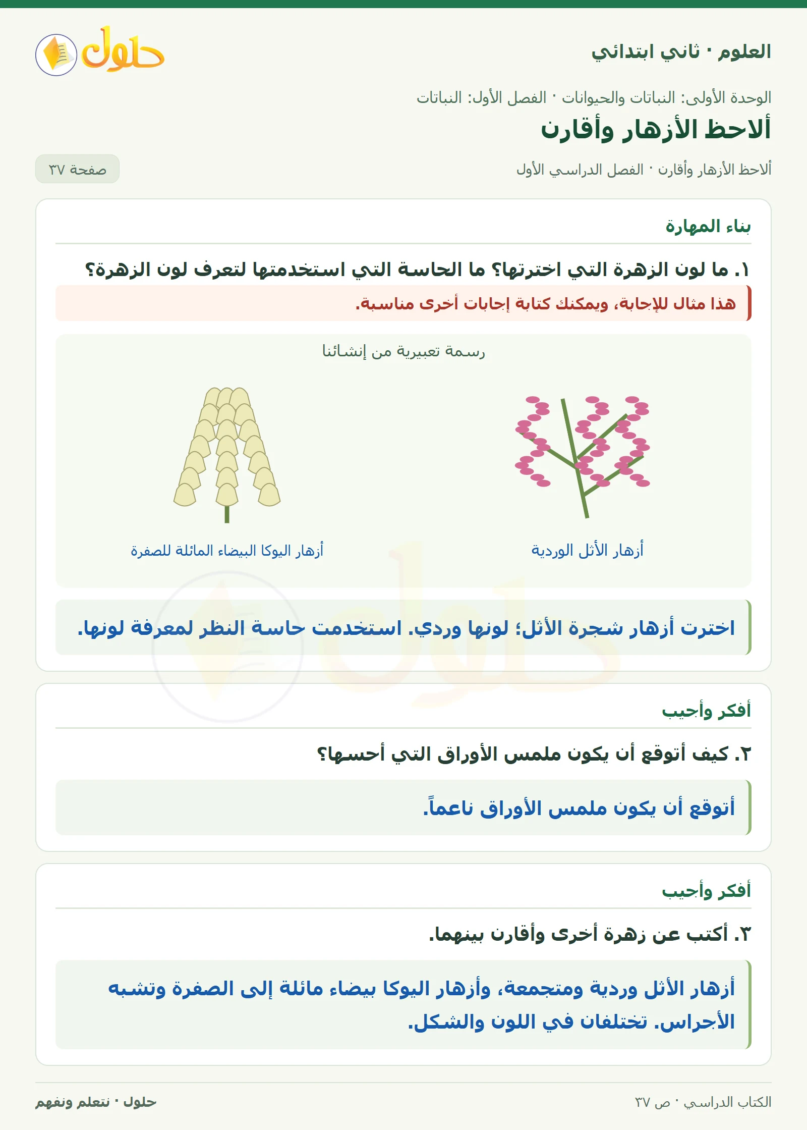 حل العلوم للصف الثاني الابتدائي صفحة 37 الجزء 1