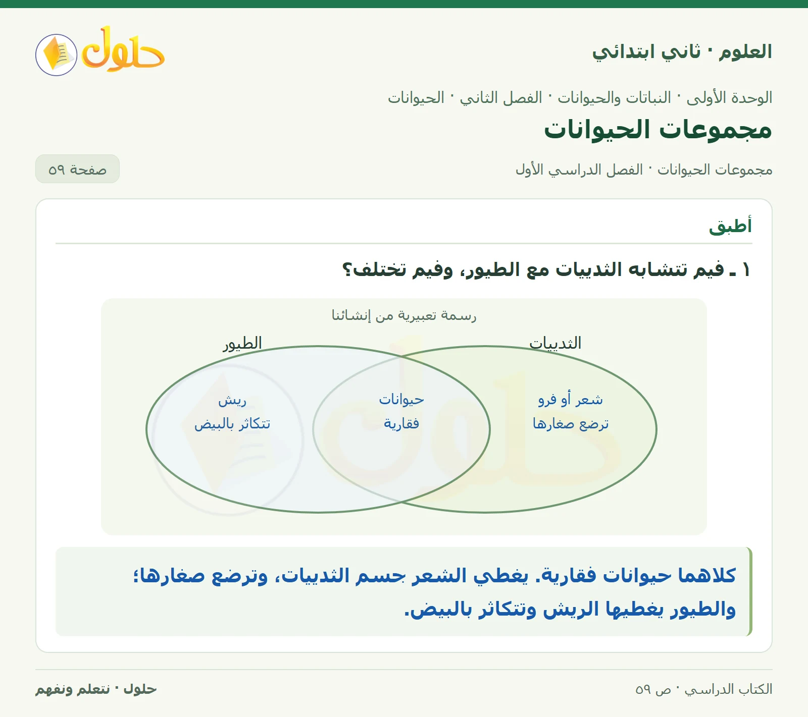حل العلوم للصف الثاني الابتدائي صفحة 59 الجزء 2