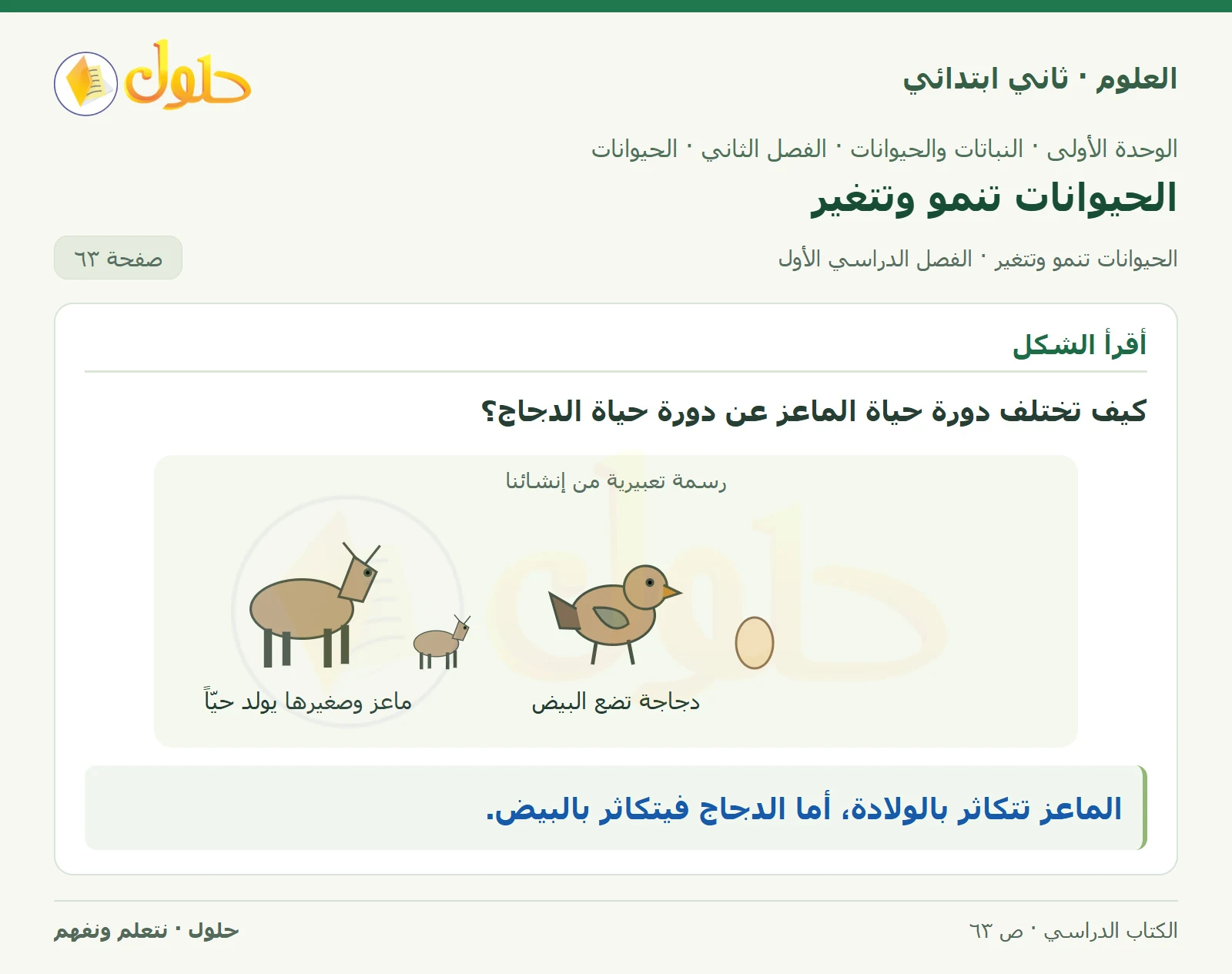 حل العلوم للصف الثاني الابتدائي صفحة 63 الجزء 3