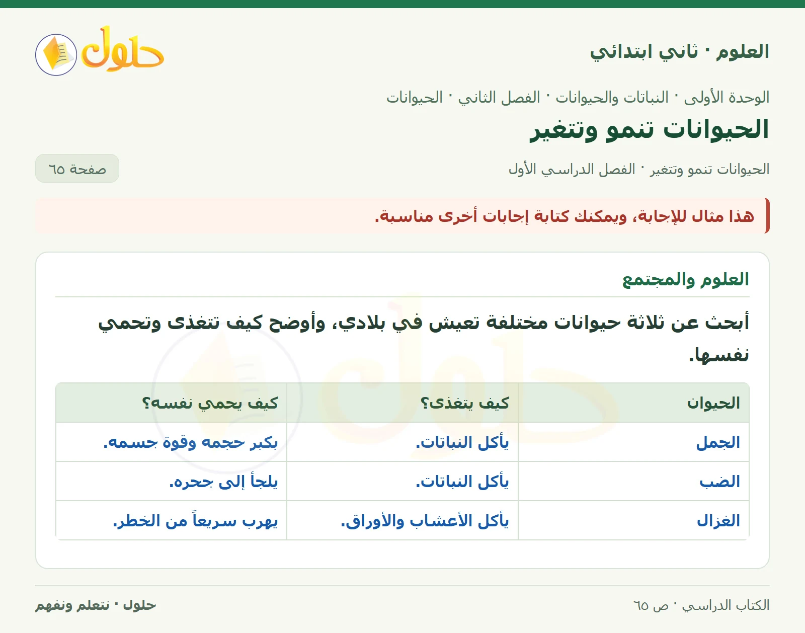 حل العلوم للصف الثاني الابتدائي صفحة 65 الجزء 3
