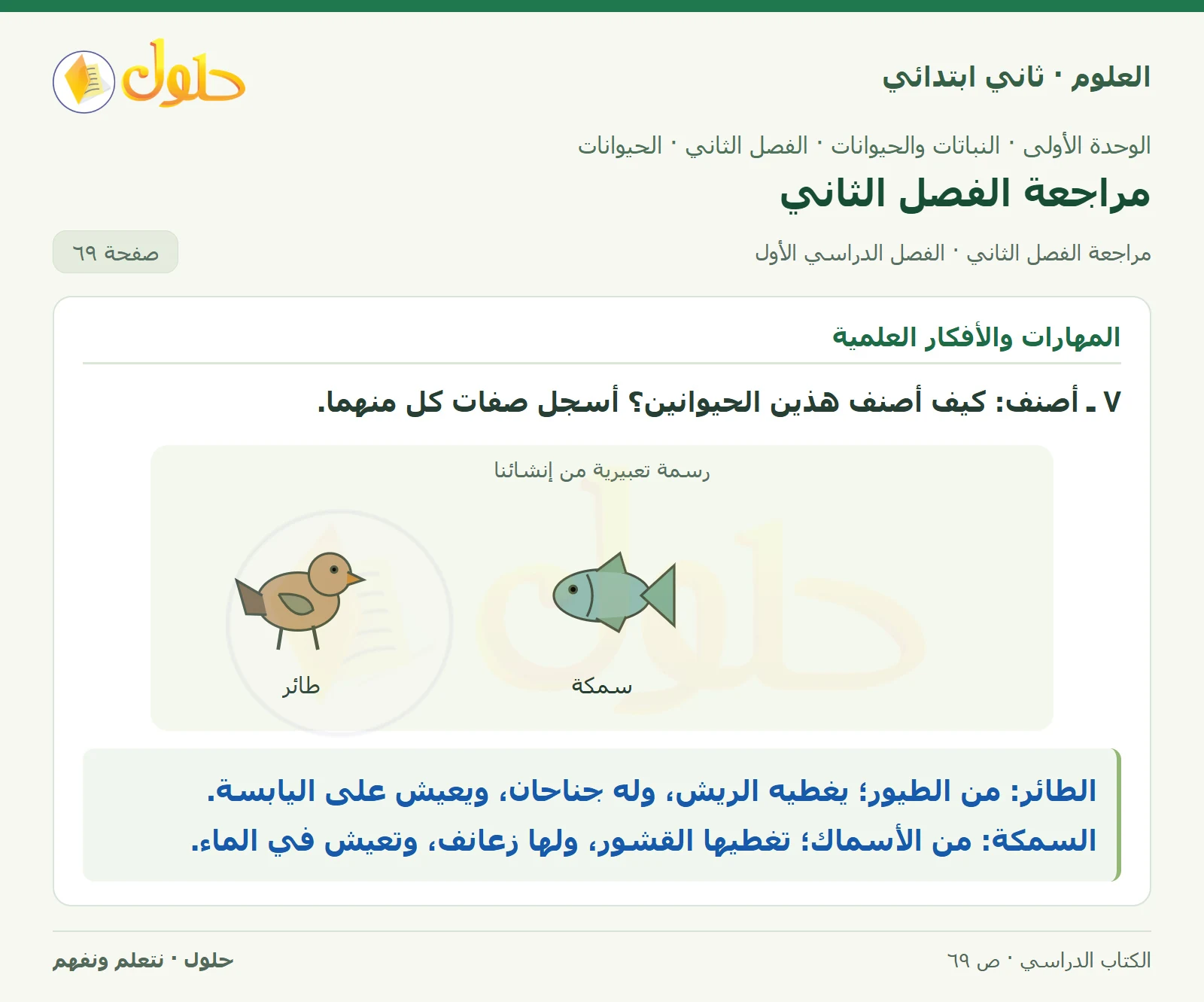 حل العلوم للصف الثاني الابتدائي صفحة 69 الجزء 1