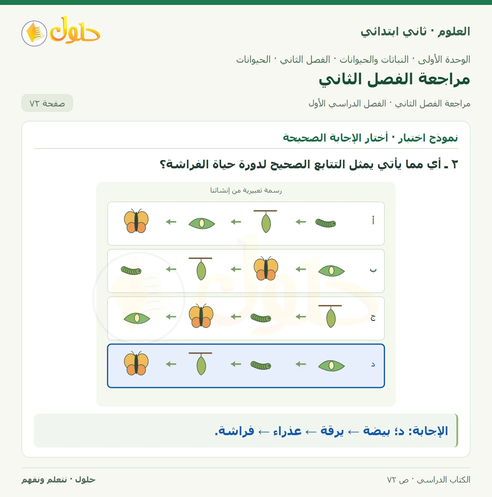 حل العلوم للصف الثاني الابتدائي صفحة 72 الجزء 2
