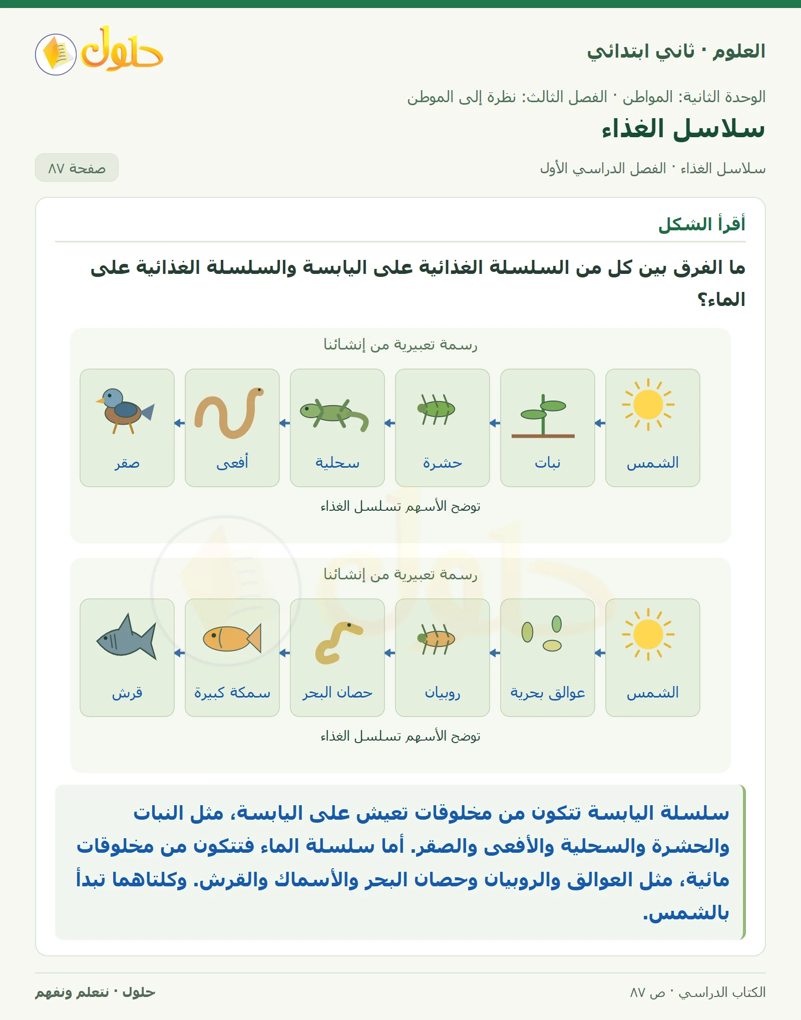 حل العلوم للصف الثاني الابتدائي صفحة 87 الجزء 1