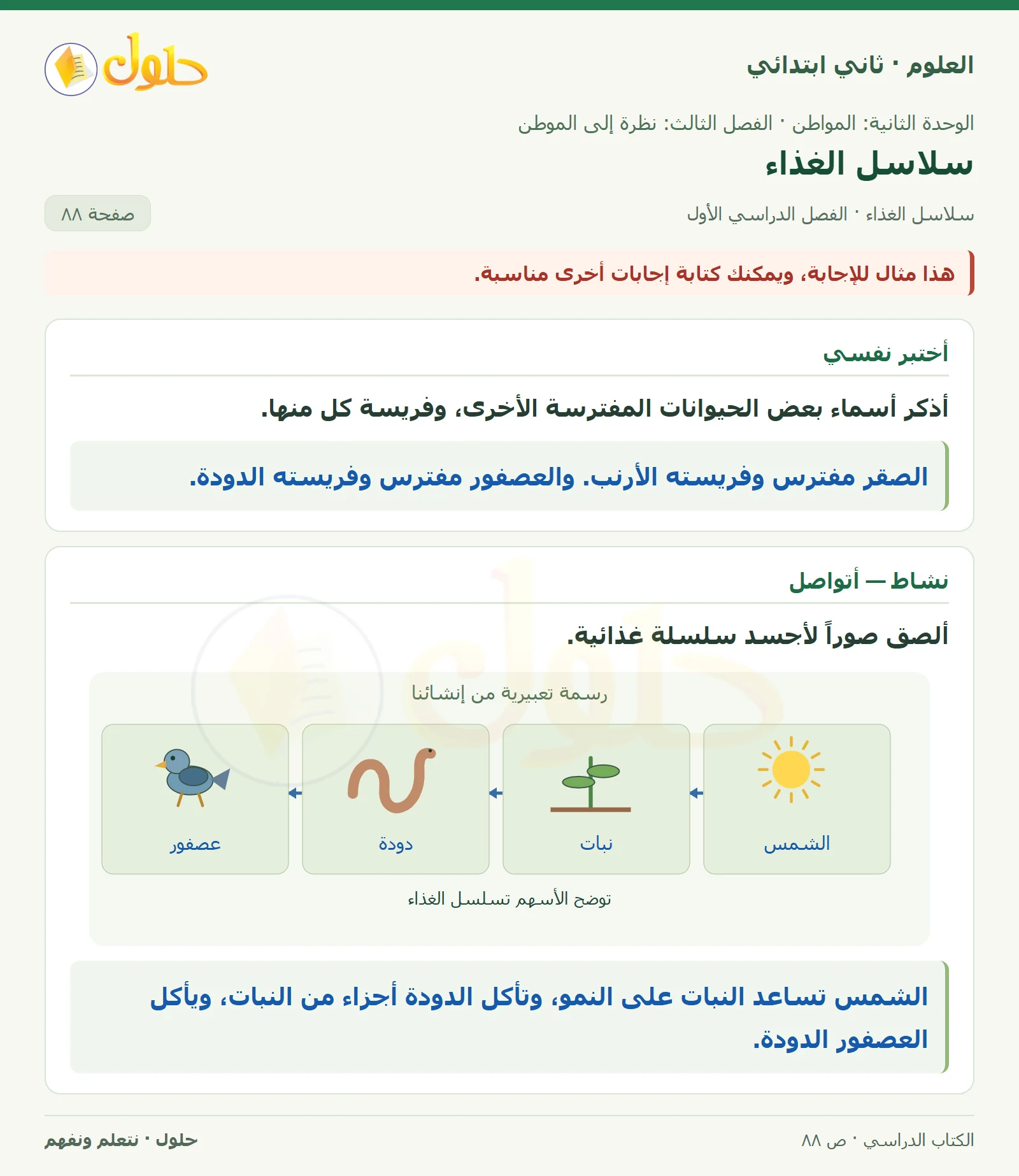 حل العلوم للصف الثاني الابتدائي صفحة 88 الجزء 1