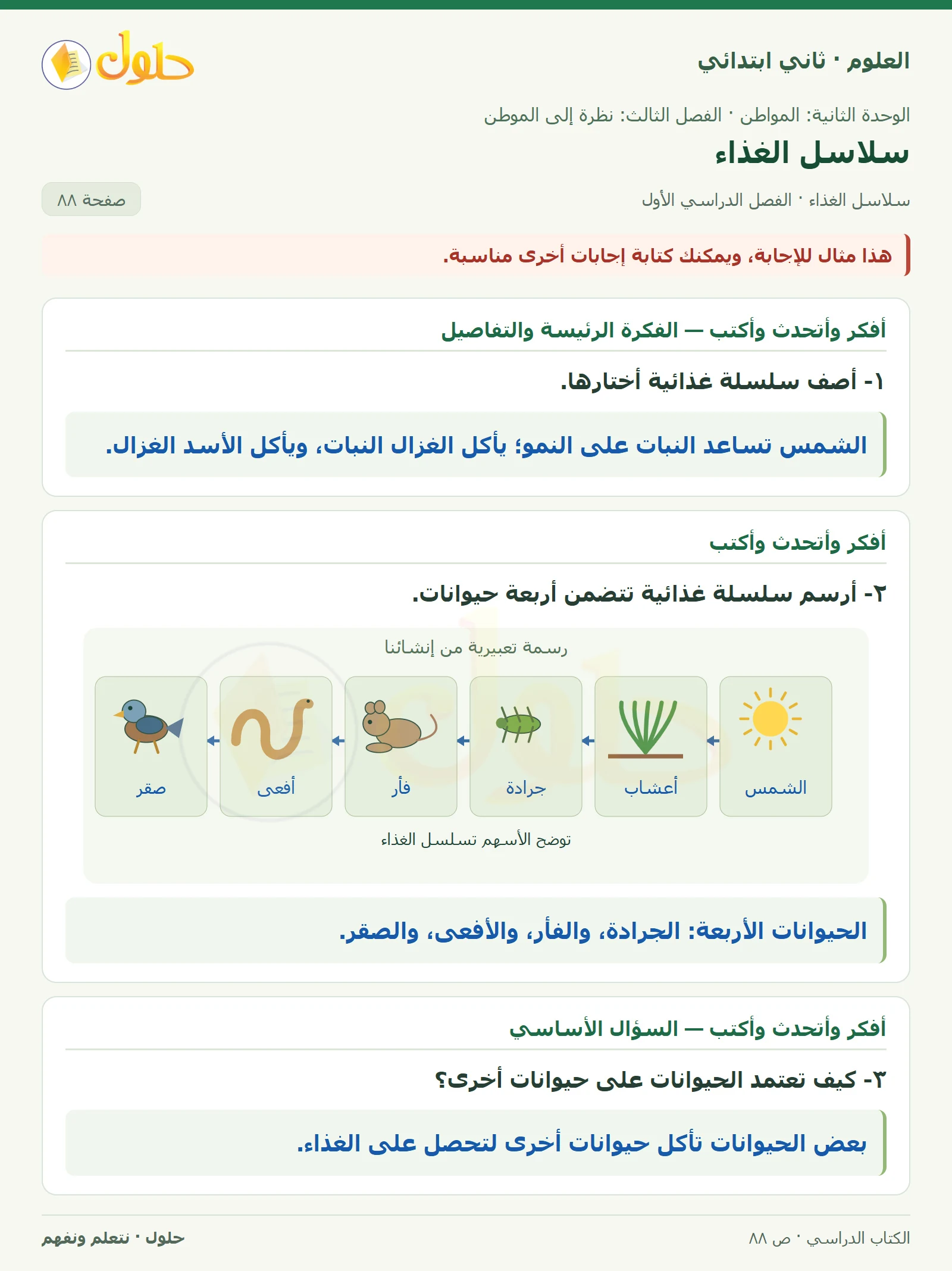 حل العلوم للصف الثاني الابتدائي صفحة 88 الجزء 2