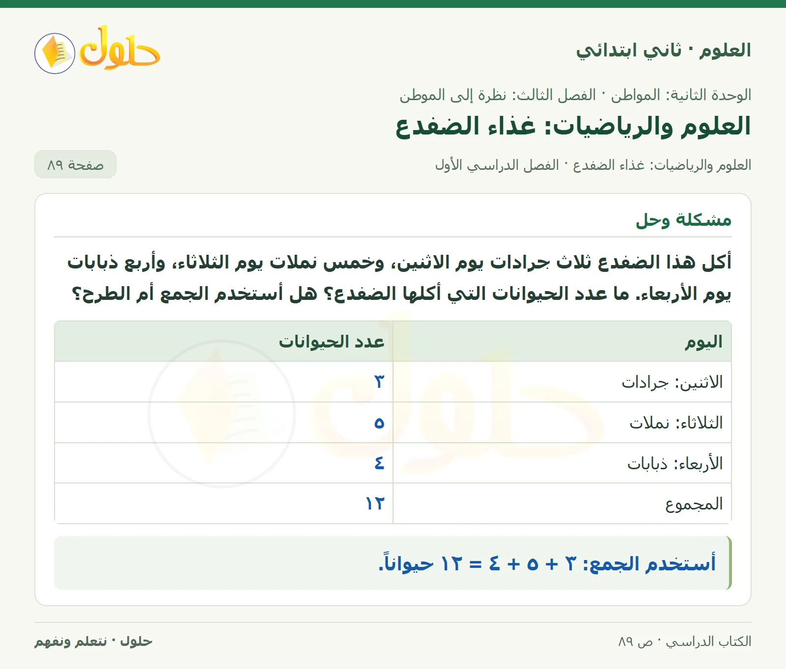 حل العلوم للصف الثاني الابتدائي صفحة 89 الجزء 1