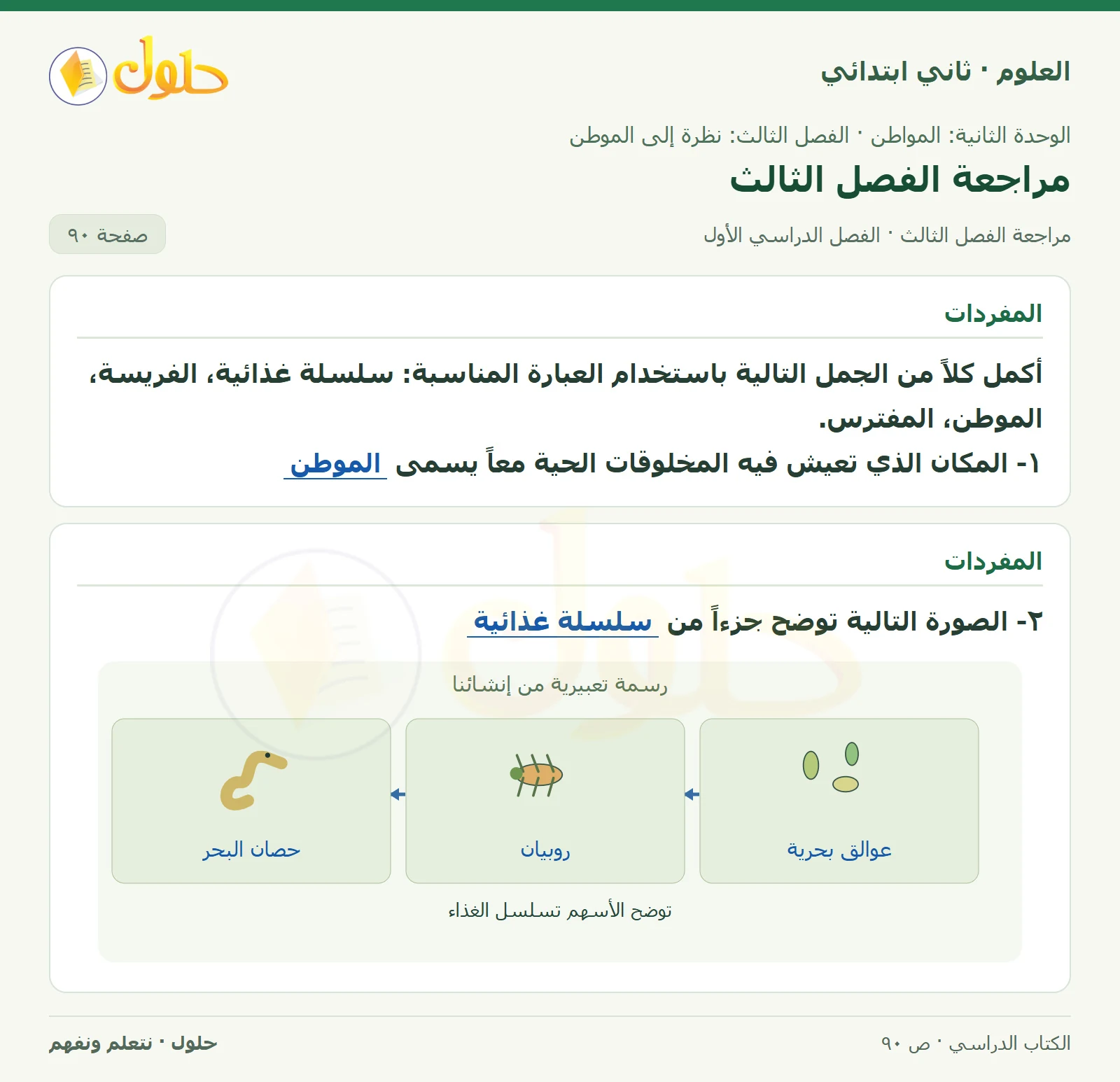 حل العلوم للصف الثاني الابتدائي صفحة 90 الجزء 1