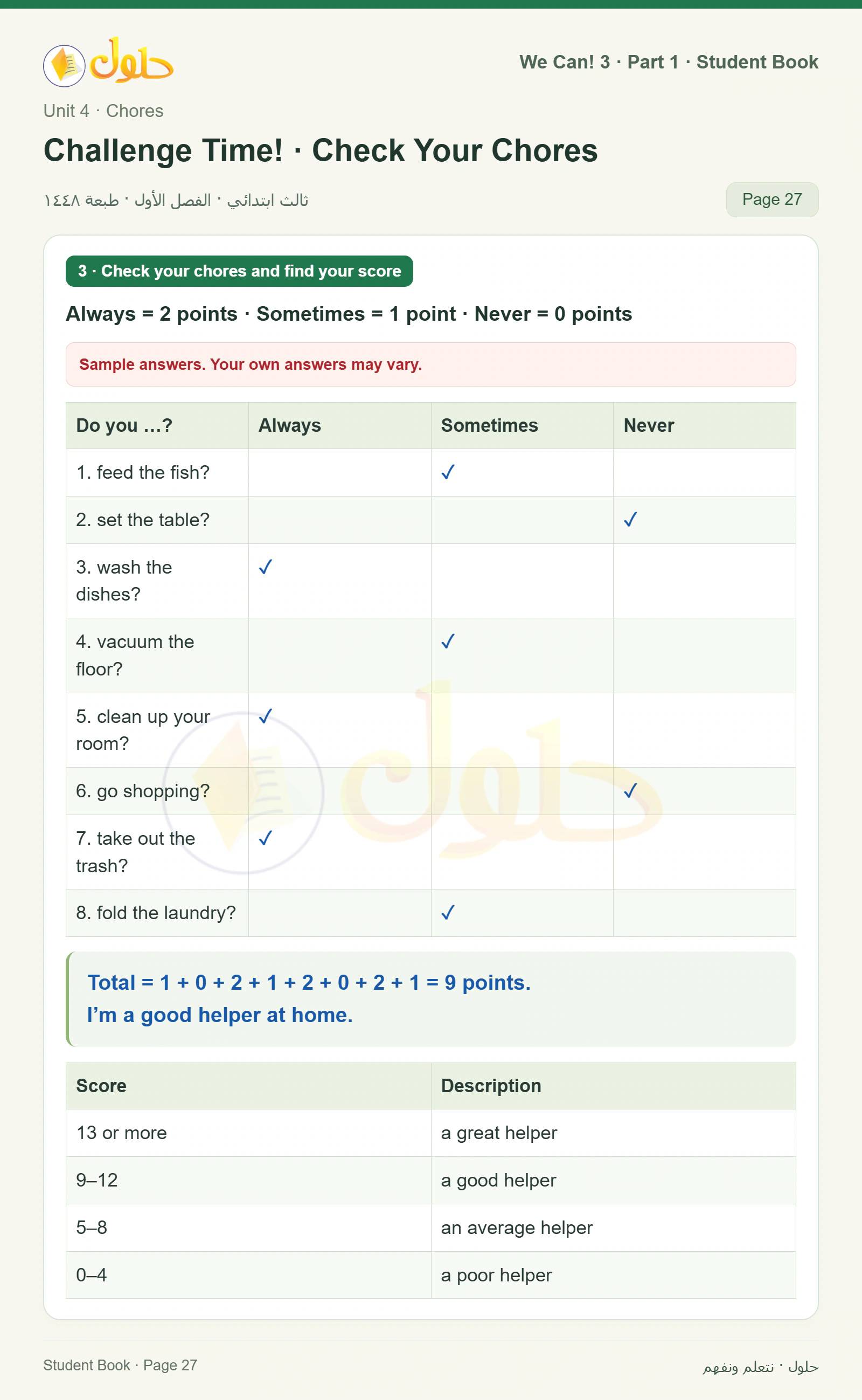حل اللغة الإنجليزية للصف الثالث الابتدائي كتاب الطالب صفحة 27