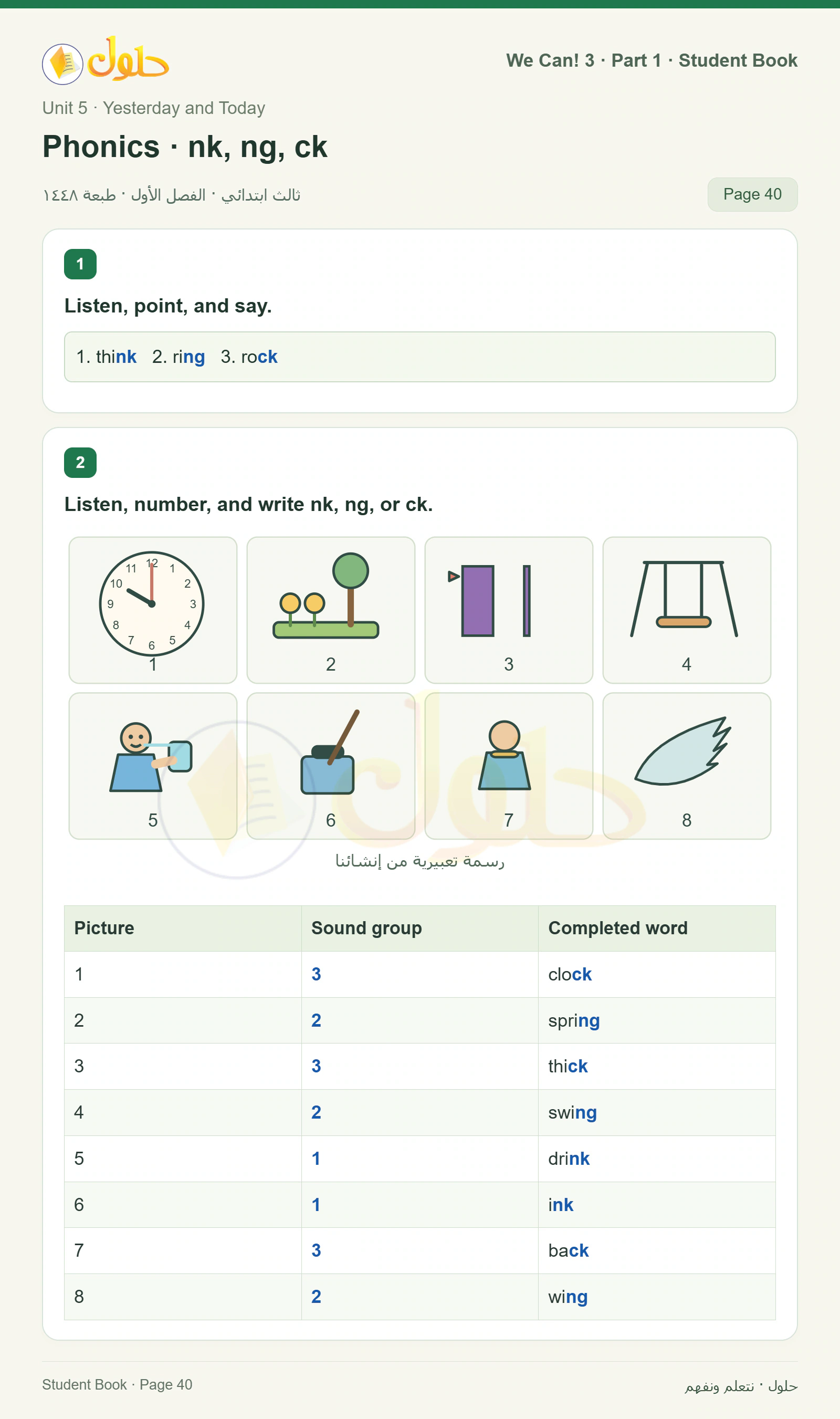 حل اللغة الإنجليزية للصف الثالث الابتدائي كتاب الطالب صفحة 40