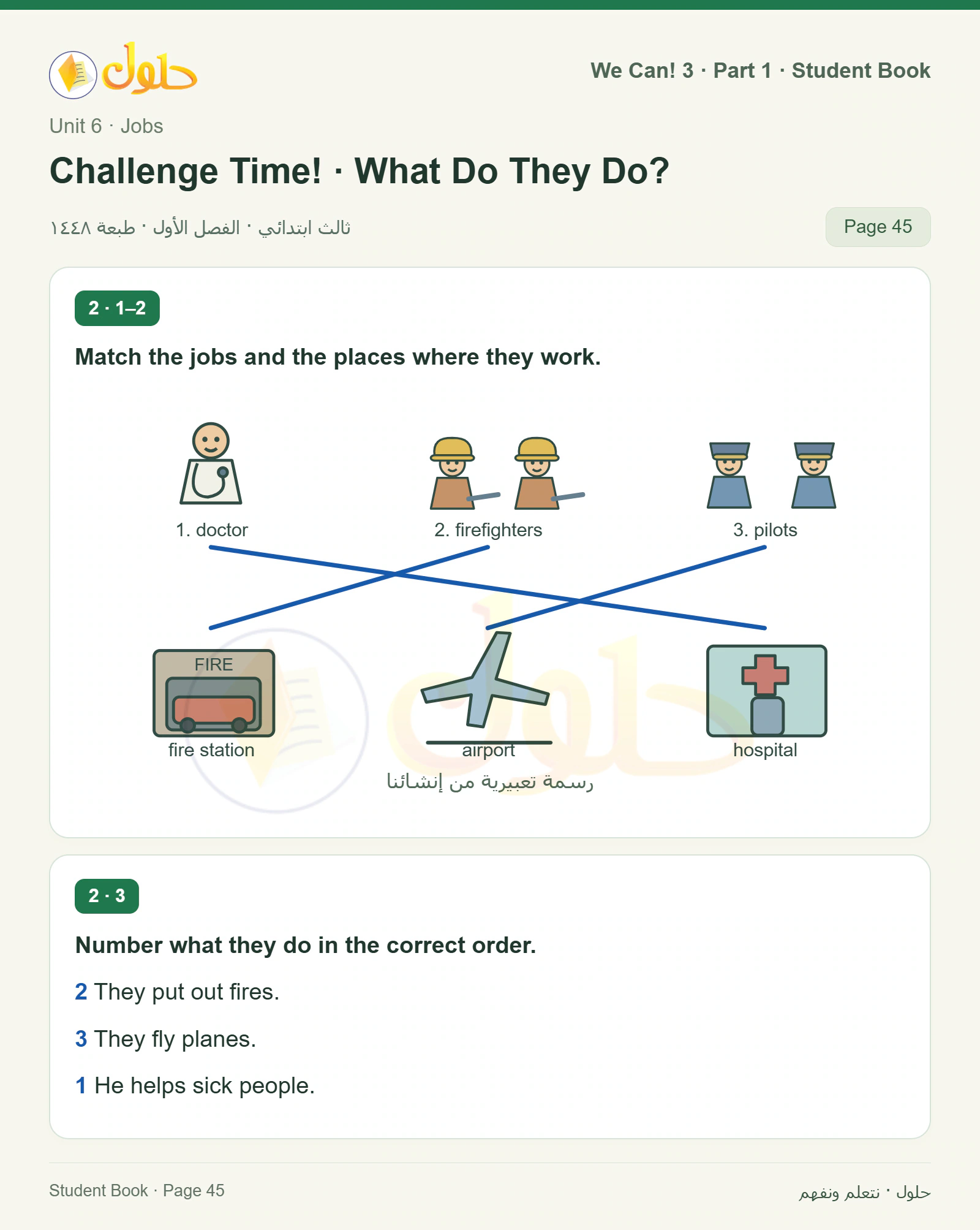حل اللغة الإنجليزية للصف الثالث الابتدائي كتاب الطالب صفحة 45