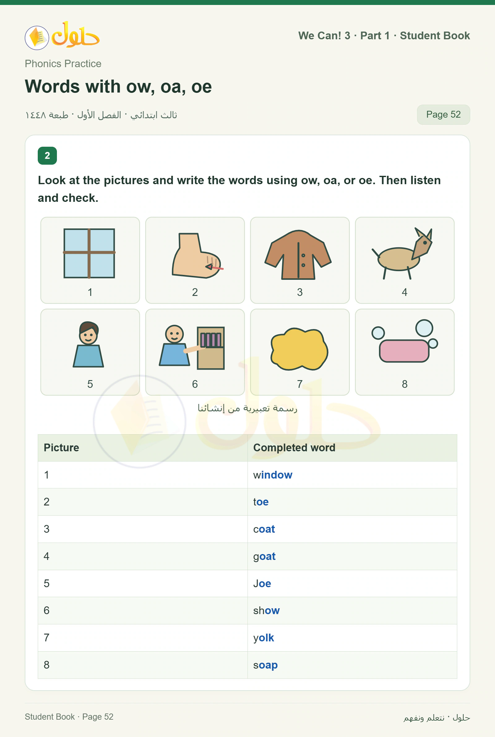 حل اللغة الإنجليزية للصف الثالث الابتدائي كتاب الطالب صفحة 52