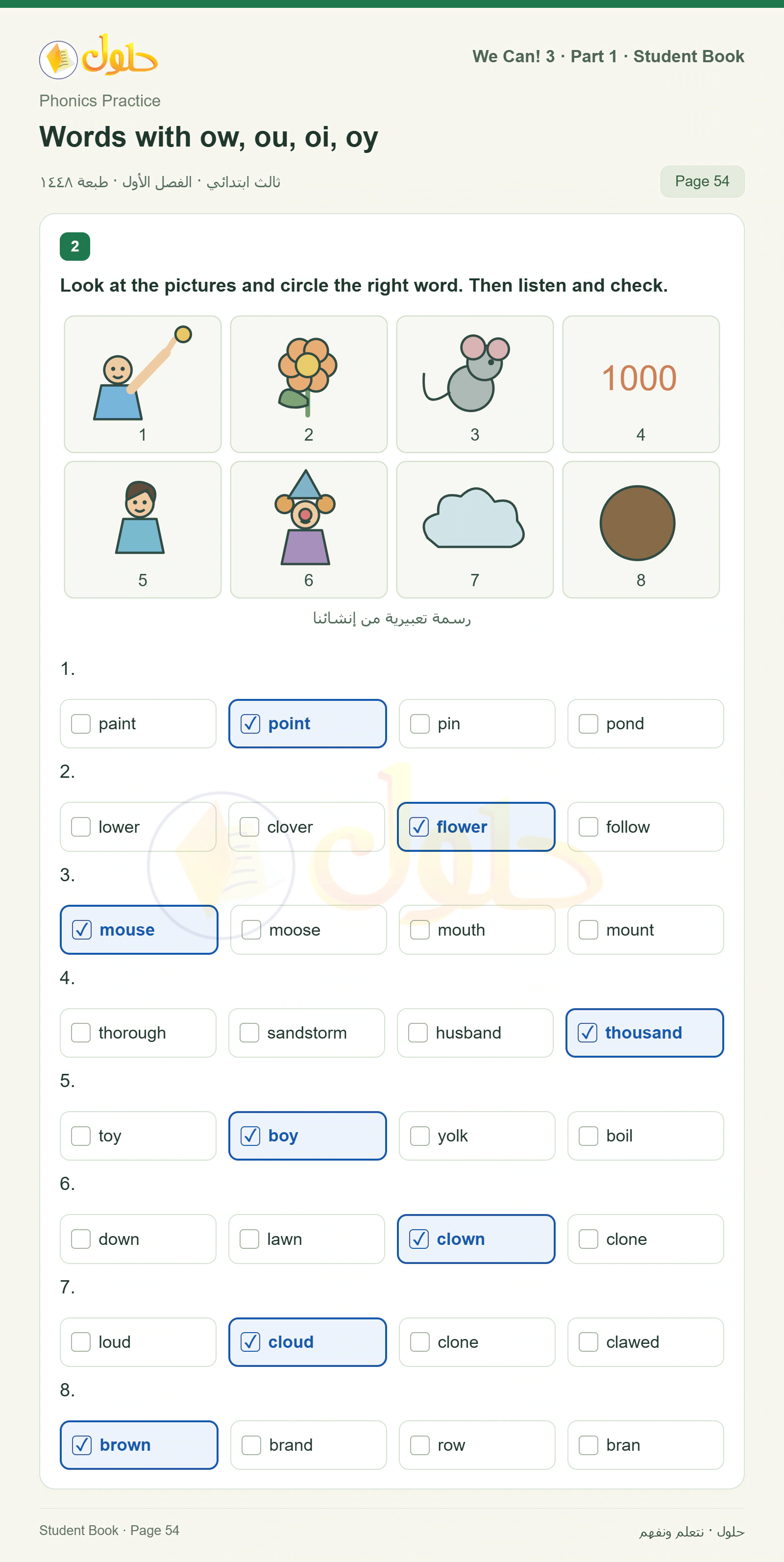 حل اللغة الإنجليزية للصف الثالث الابتدائي كتاب الطالب صفحة 54