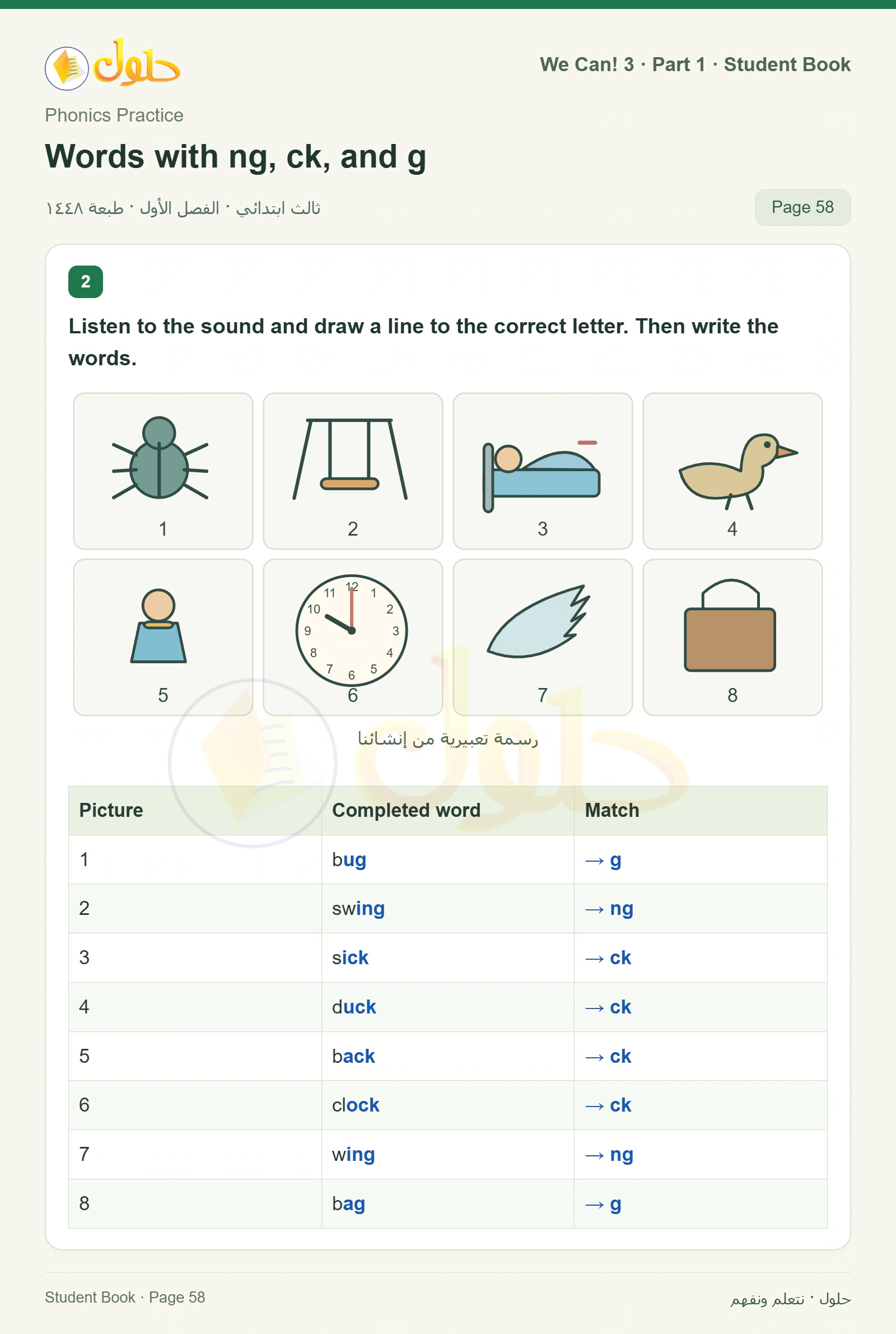 حل اللغة الإنجليزية للصف الثالث الابتدائي كتاب الطالب صفحة 58