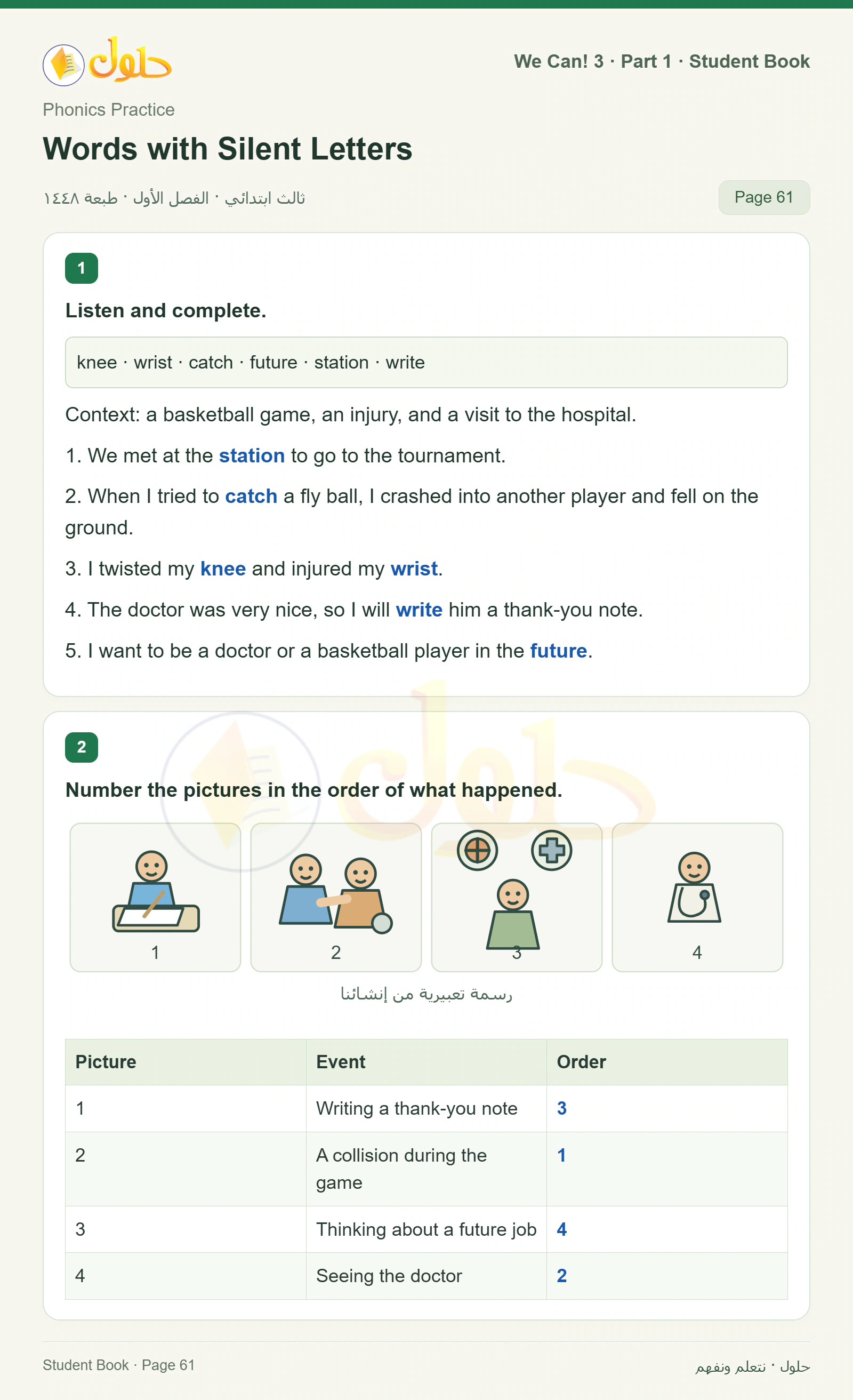حل اللغة الإنجليزية للصف الثالث الابتدائي كتاب الطالب صفحة 61
