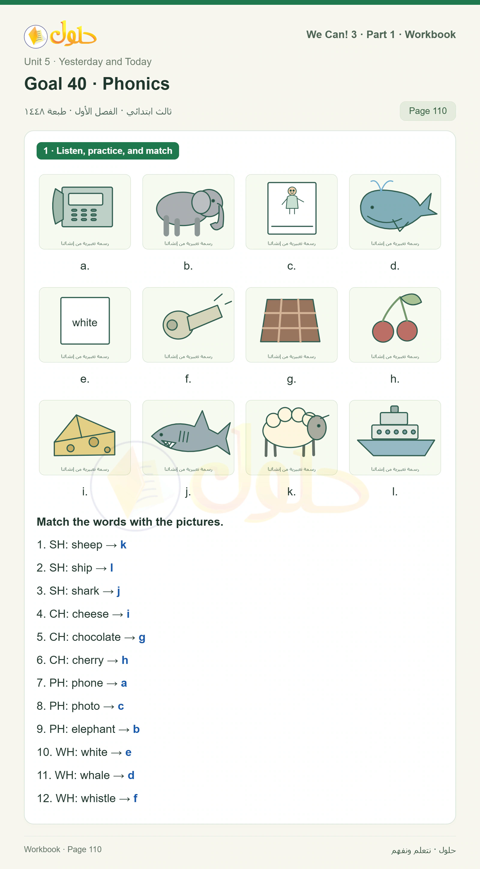 حل اللغة الإنجليزية للصف الثالث الابتدائي كتاب النشاط صفحة 110، الجزء ١