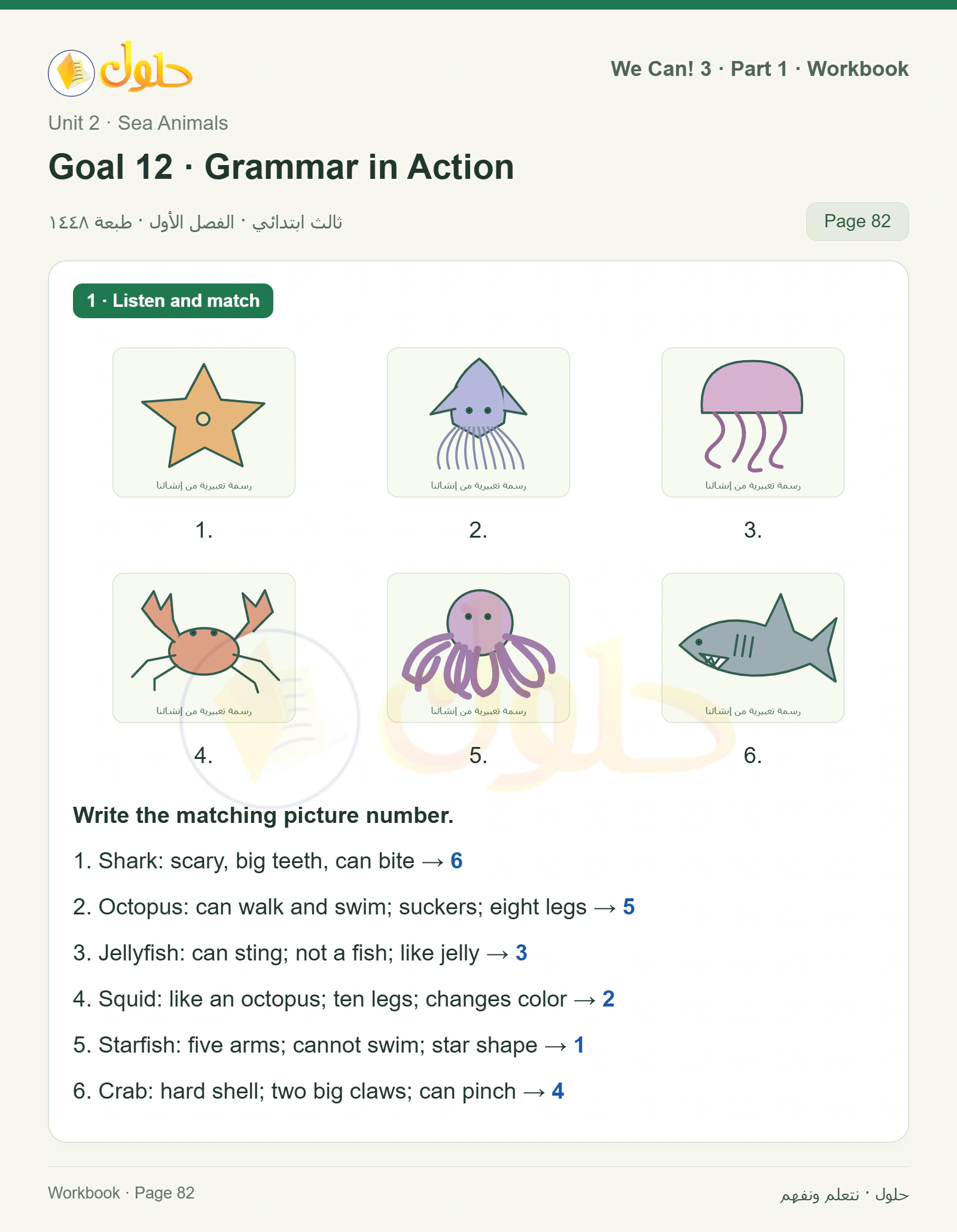 حل اللغة الإنجليزية للصف الثالث الابتدائي كتاب النشاط صفحة 82، الجزء ١