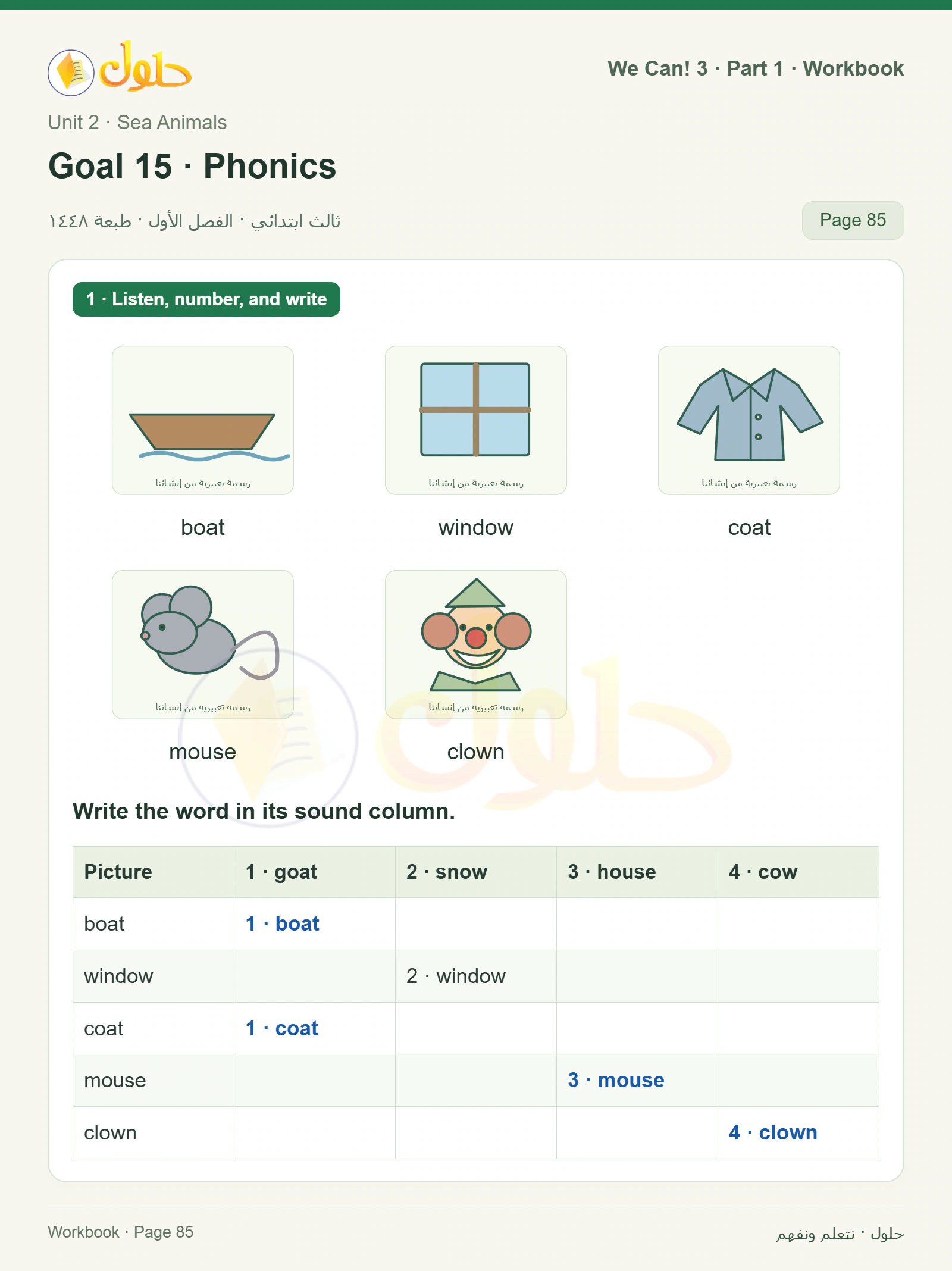 حل اللغة الإنجليزية للصف الثالث الابتدائي كتاب النشاط صفحة 85، الجزء ١